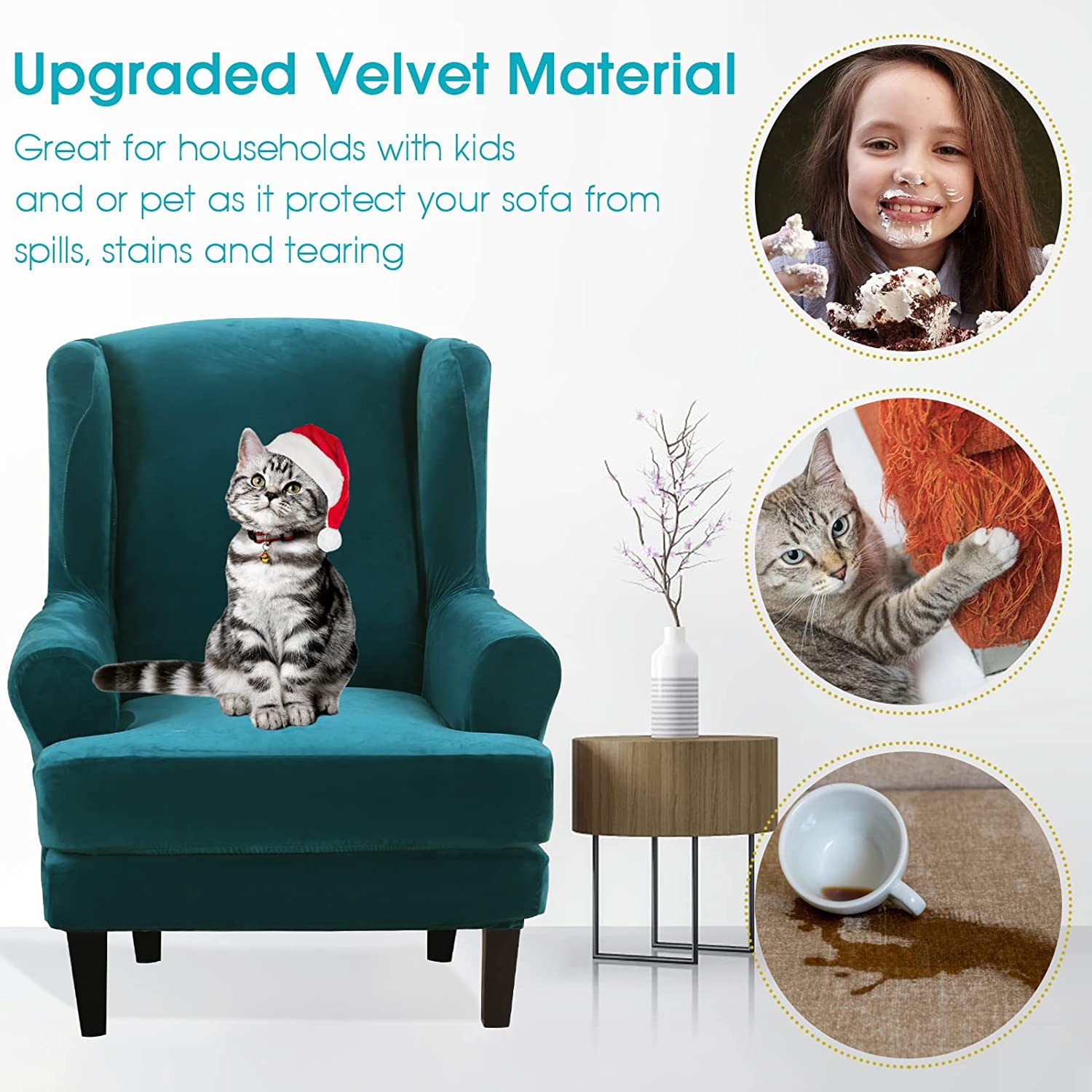 YOPOIY 2 Stücke Samt Sesselbezug für Ohrensessel, Weiche Stilvolle Sofa überzug Universal Waschbar Ohrensessel Überwürfe mit Kissenbezug für Wohnzimmer-Gold