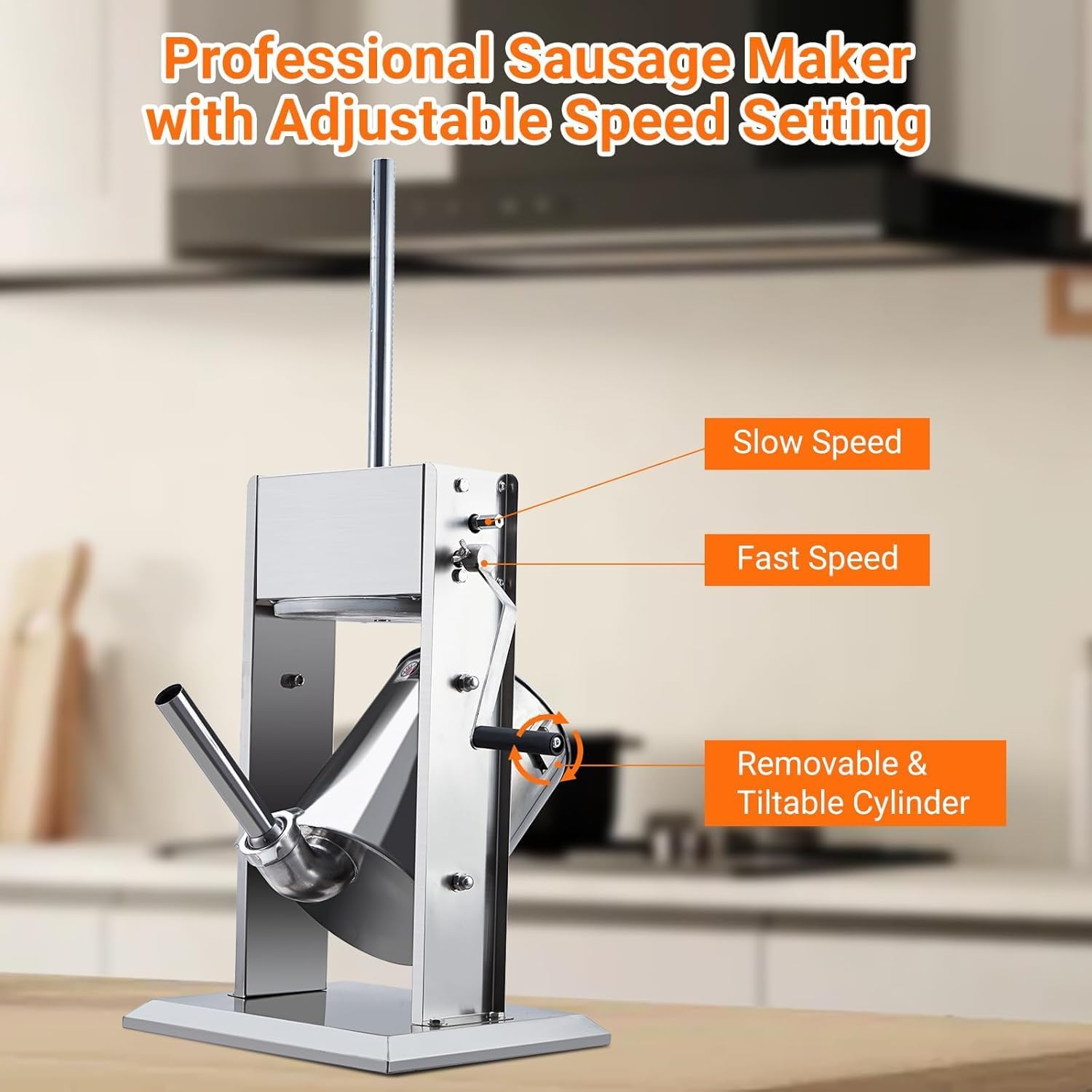 11LBS/5L Manual Sausage Stuffer | Dual-Speed Control & Stainless Steel Construction | Heavy-Duty Sausage Filler with 5 Tubes | for Home & Commercial Use