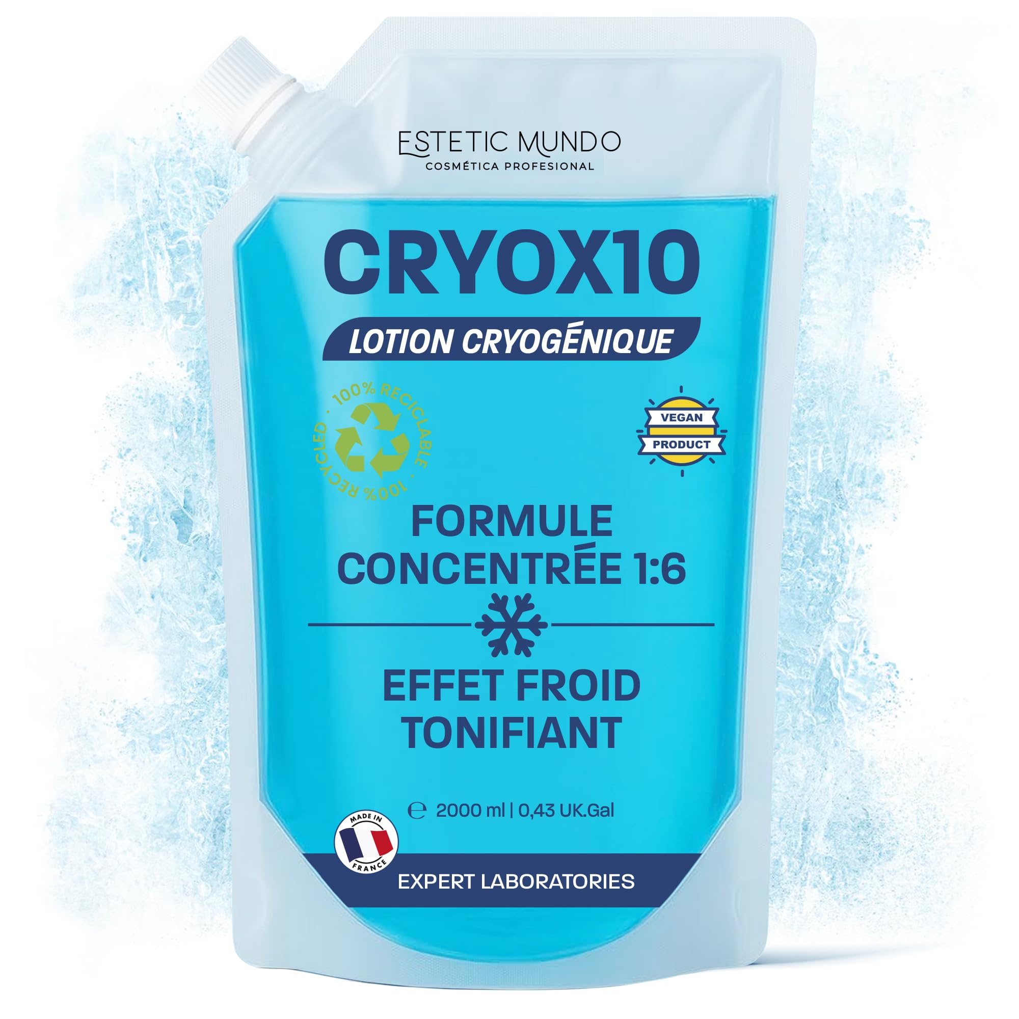 CRYOX10 Lotion Cryogénique Concentrée 1:6 – Cryothérapie Pro et à Domicile | Effet Froid Immédiat, Anti-Cellulite, Draineur | Jambes Lourdes, Muscles Fatigués | En Spray, Gaze, Bande (2000)