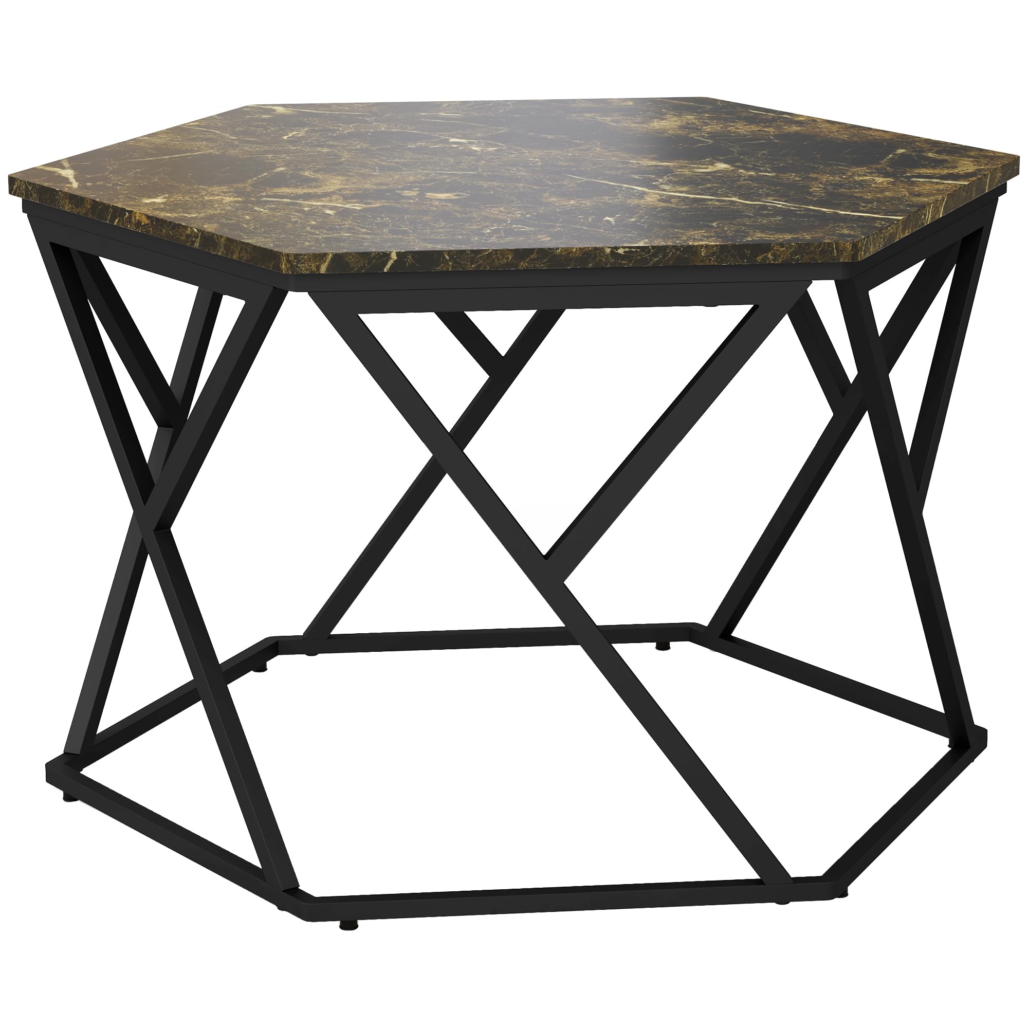 HOMCOM Tavolino da Salotto Moderno con Piano in Finto Marmo e Struttura in MDF e Acciaio, 81x70x51.2cm, Nero