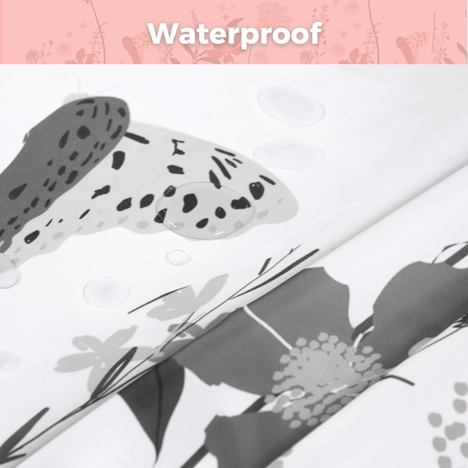 Shower Curtain No Hooks with Snap in Liner, Luxury Double Layers Floral Shower Curtain Set with See Through Mesh Top Window for Hotel Bathroom Decorative Waterproof Washable 71 x 74 Inch