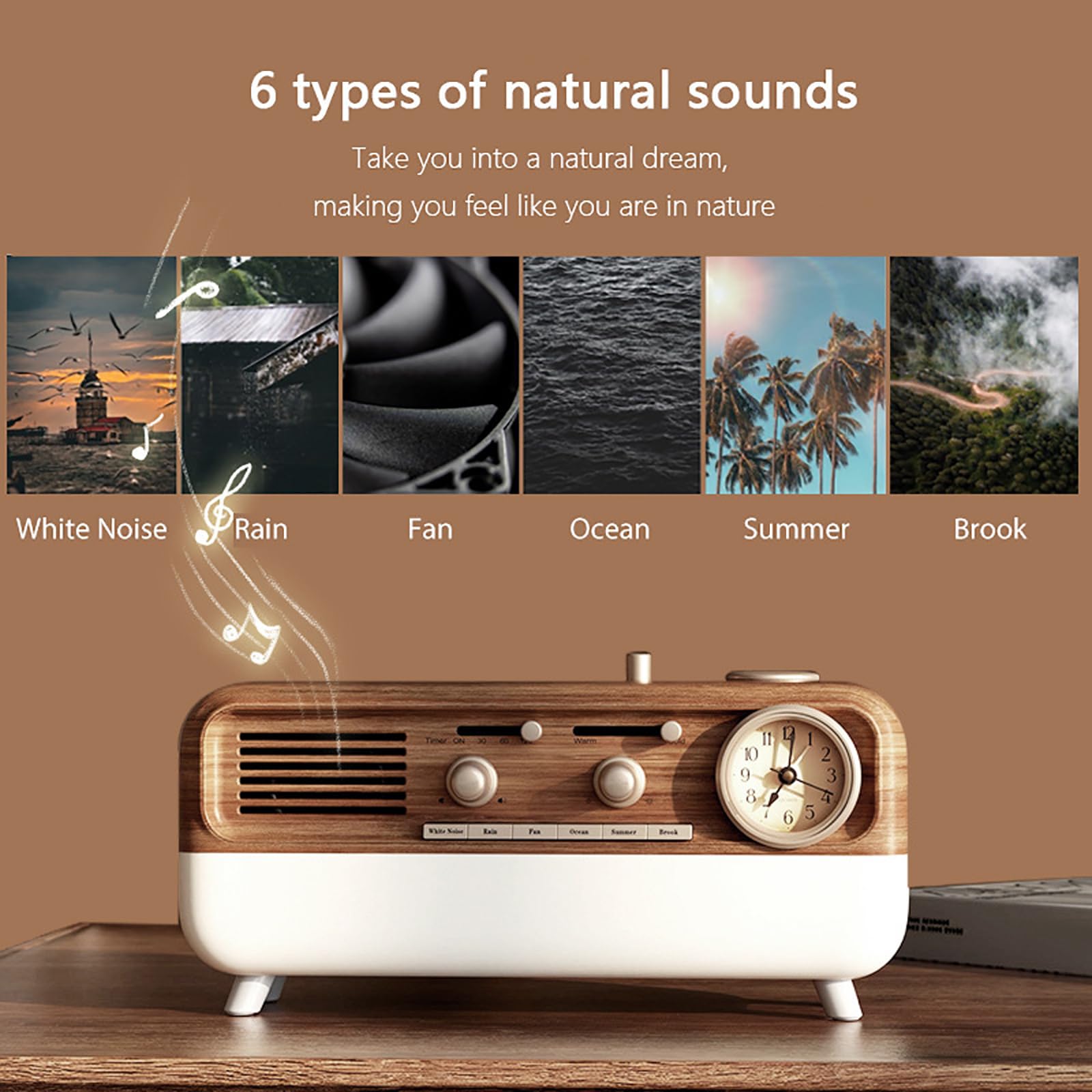 Altoparlante Bluetooth con macchina del rumore bianco e luce sveglia a LED, 6 suoni naturali, 3 livelli di spegnimento temporizzato, ideale per meditazione e relax a casa