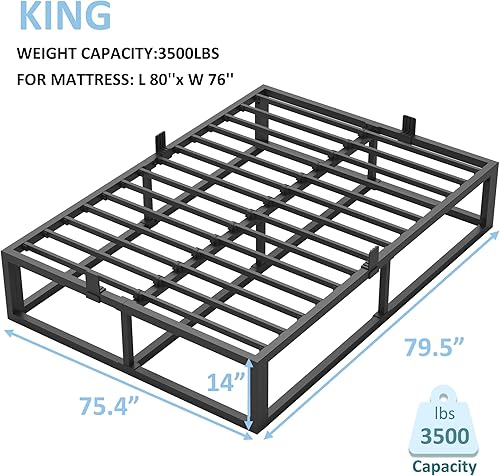 Miniatura 57 de Base de cama Queen de 10 pulgadas con soporte de listones de acero, plataforma de metal de perfil bajo, base de colchón de soporte de colchón, no