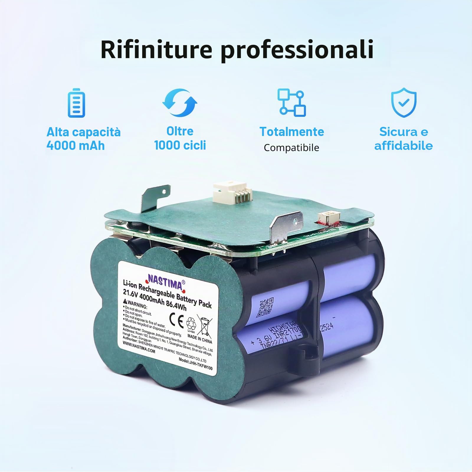 NASTIMA Batteria 21,6V 4000mAh Li-ion Batteria di Ricambio per Tineco Floor One S5 Pro 2, S5 Smart, S5 Steam Aspirapolvere