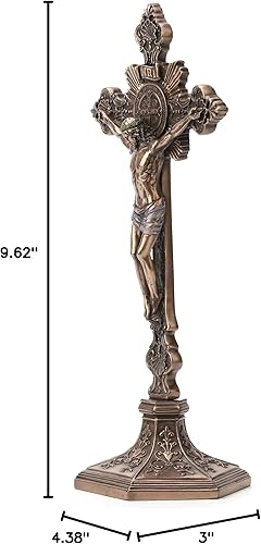 Miniatura 6 de Veronese Design Crucifijo de San Benito de 9 58 pulgadas con soporte Escultura de resina fundida en frío Acabado de bronce