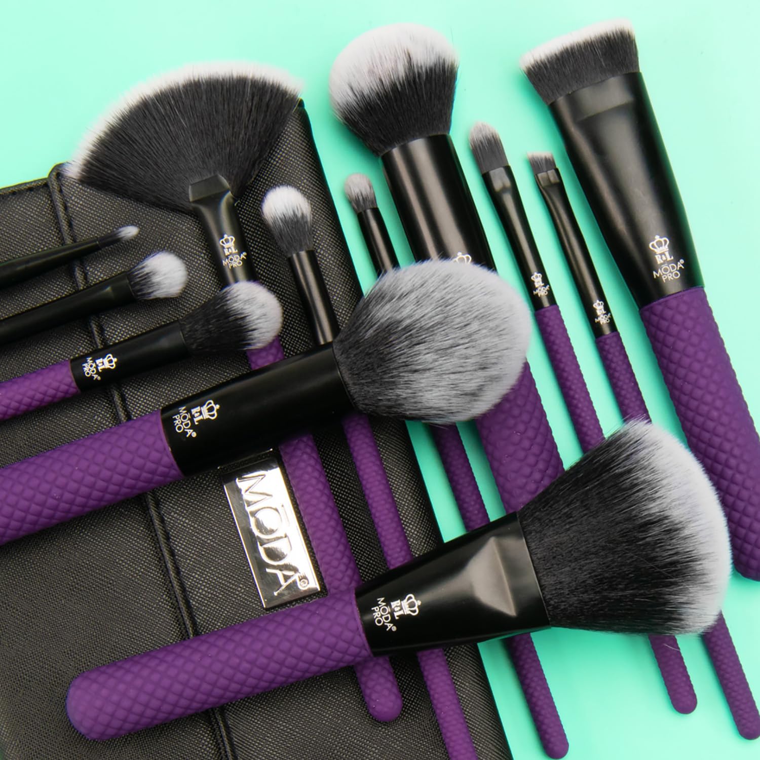 MODA Pro Full Face - Set di 13 pennelli da trucco con custodia da viaggio (viola)