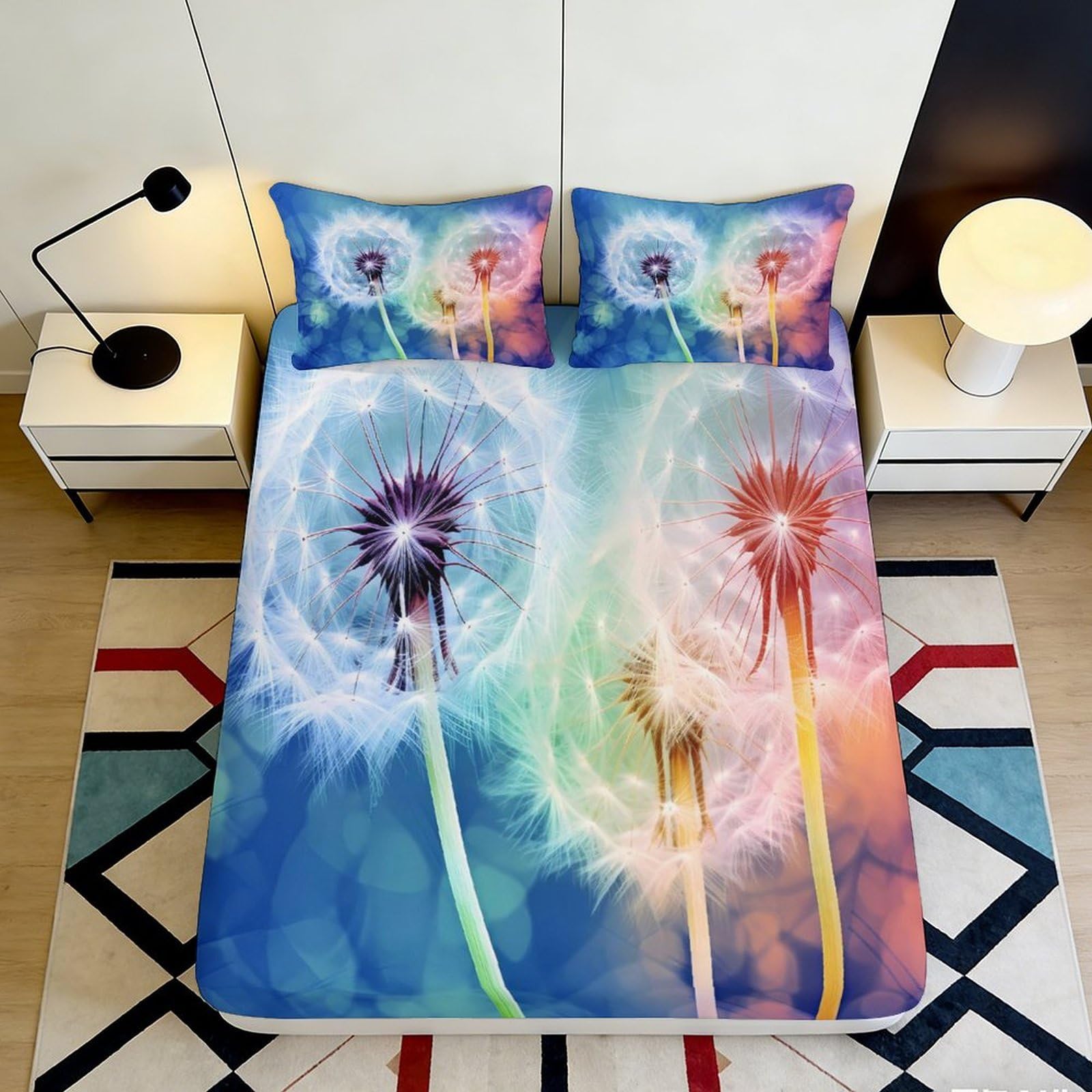 Pnayamiorkfel Style-7 3D Printed Pastel Dandelion Fitted Sheet Microfiber Soft Gradient Dream Mattress Cover For Bedroom Guest Room Decor 90X200x25cm