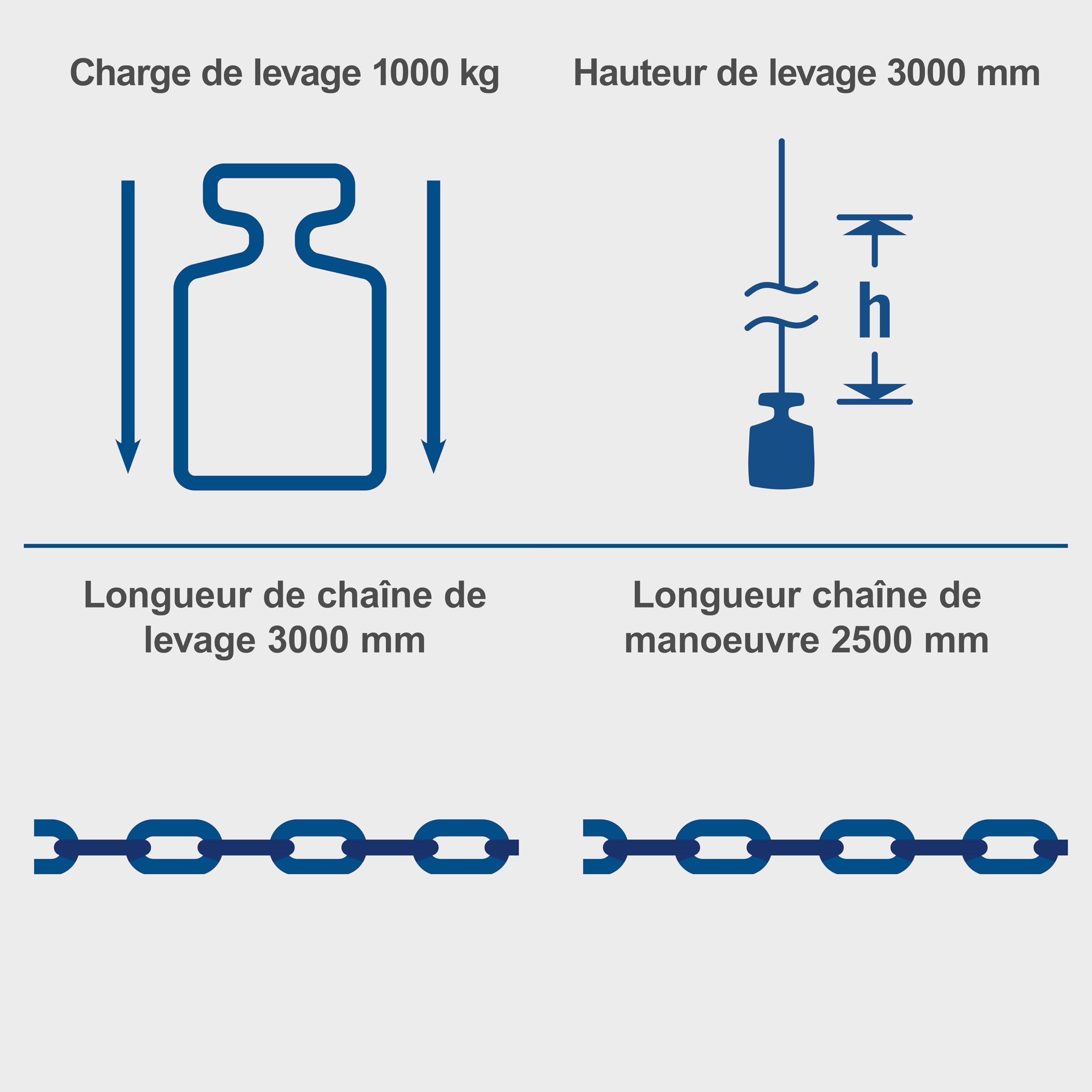 Scheppach Palan à Chaîne CB01 | Capacité de charge 1000 Kg | Hauteur de levage 3000 mm | Crochet de levage avec sécurité | Longue chaîne de commande Peut également tirer une charge