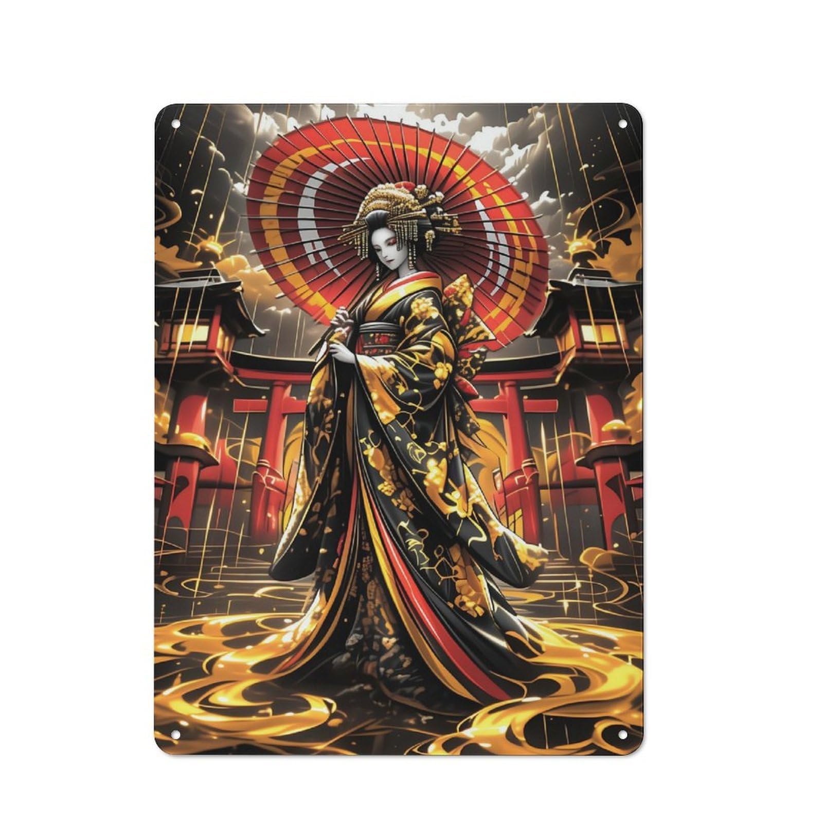 Junmoney Golden Japanese Geisha 40X30cm Retro Metal Sign With For Café Or Restaurant, For Collectors Decorating Cafés And Restaurants