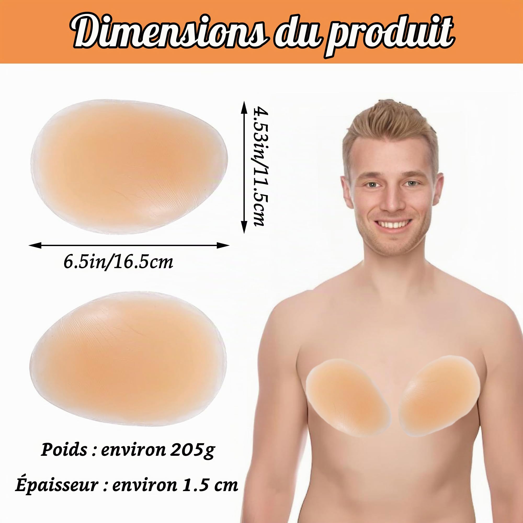 Coussinets de poitrine pour homme - En silicone - Faux autocollants invisibles pour muscles pectoraux - Pour une présentation parfaite des muscles de la poitrine