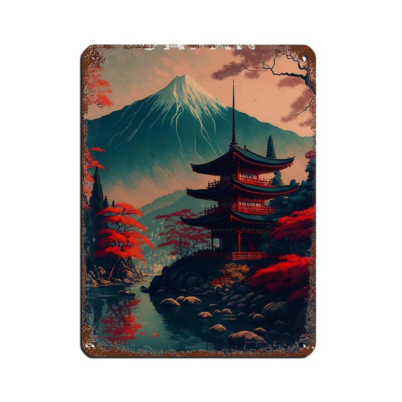 Japan, Mount Fuji Travel, Japan Art Retro Poster Metal Tin Sign Chic Art Retro Iron Painting Bar People Cave Cafe Family Garage Poster Wall Decoration 12x16inch(30x40cm)