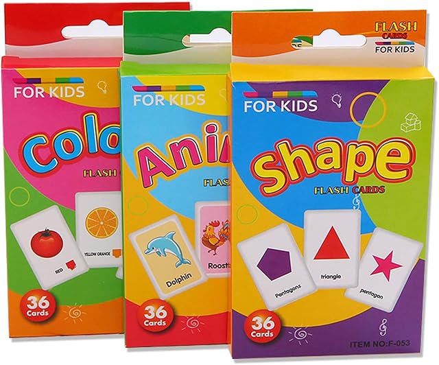 Preschool Learning Flash Cards 108PCS,3 Sets of Animal Shape Color Daily Reading Cards For Toddler Kids Children Baby Early Learning Flashcards, Educational Flash Cards