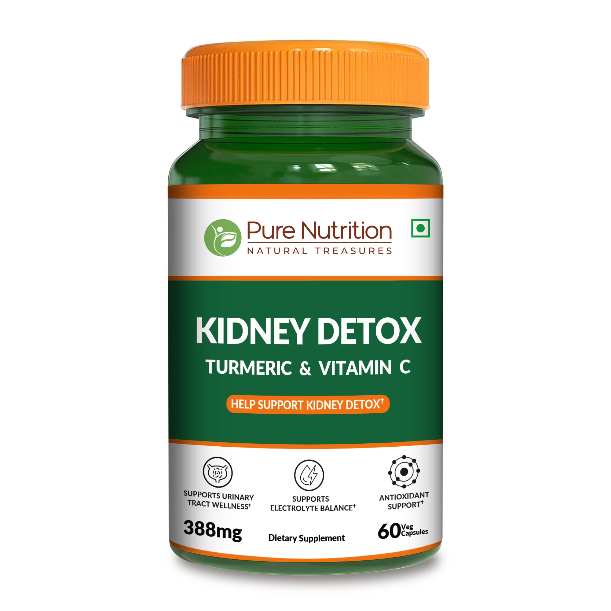 Pure Nutrition Kidney Support Supplement 500mg | 60 Veg Capsules with Punarnava, Gokhru, Turmeric & Rosehip Extracts | Herbal Daily Detox Support | Plant-Based Formula