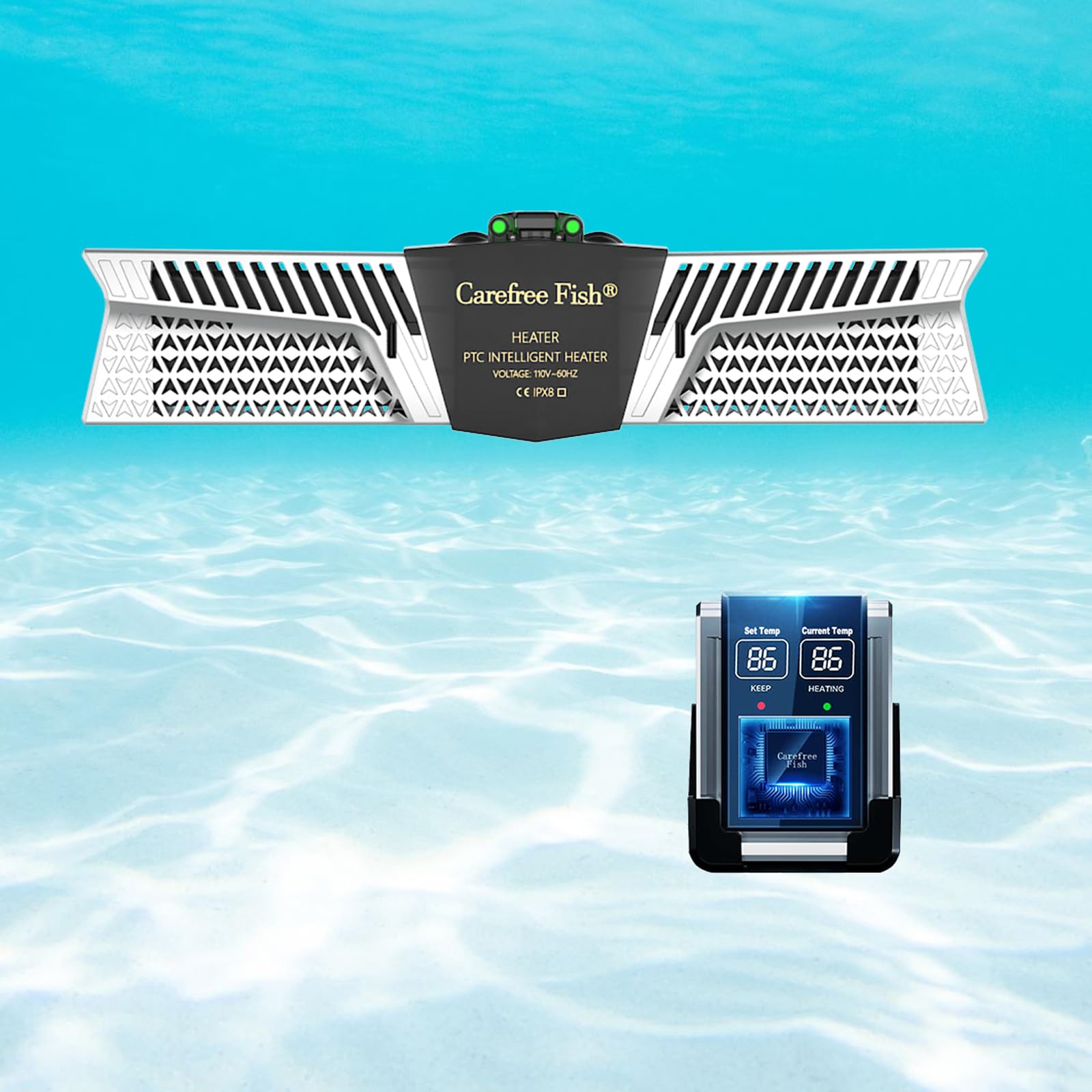 Carefree Fish Aquarium 500W 2IN1 PTC Ceramic Heater PID Control Digital Dual Independent Chip Control The Safest Most Accurate and Fastest Heater for
