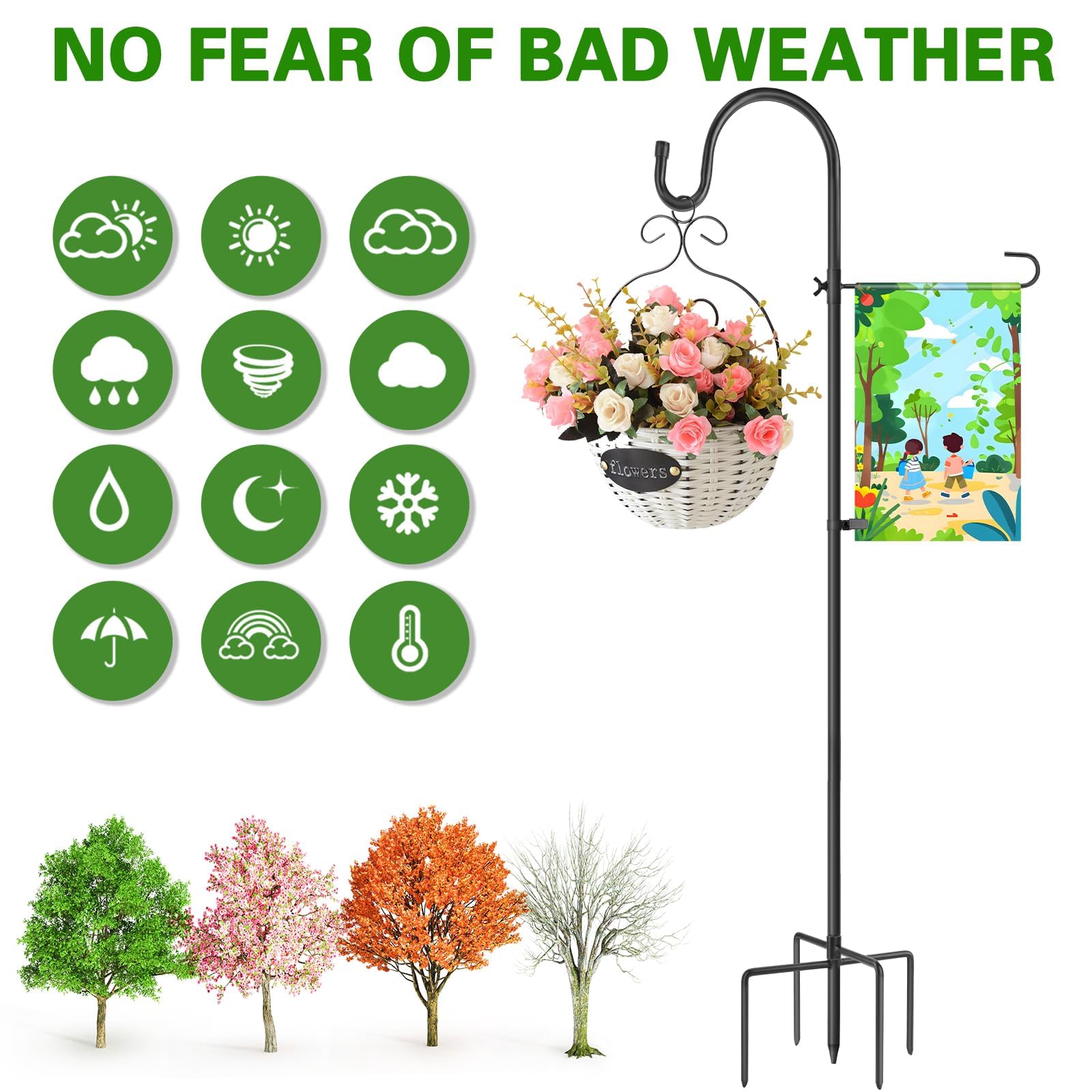 SWAWIS Crochet De Berger Jardin 193cm Double Crochet De Jardin Pour Mangeoire Oiseaux Exterieur, Pour Nichoirs, LumiÈRes De Noël, Boules De Fleurs, Plantes Et DÉCorations De Noël