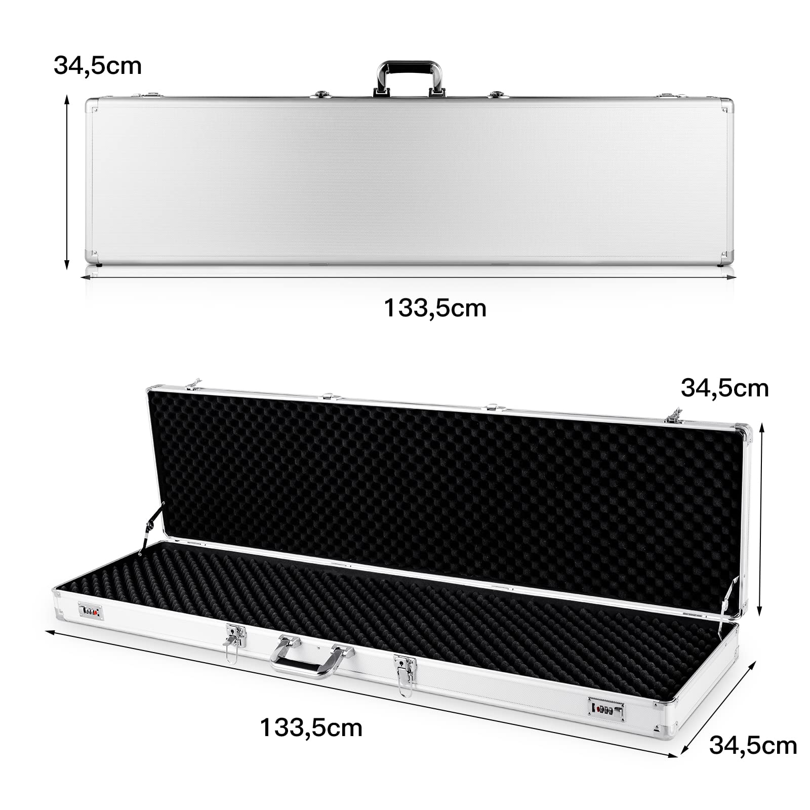 GYMAX Custodia Dura per Fucili e Pistole, Valigetta di Trasporto del Fucile con Maniglia Comoda, Custodia per Fucili in Alluminio con Fodera Interna di Spugna, 134 x 35 x 12 cm (Argento)