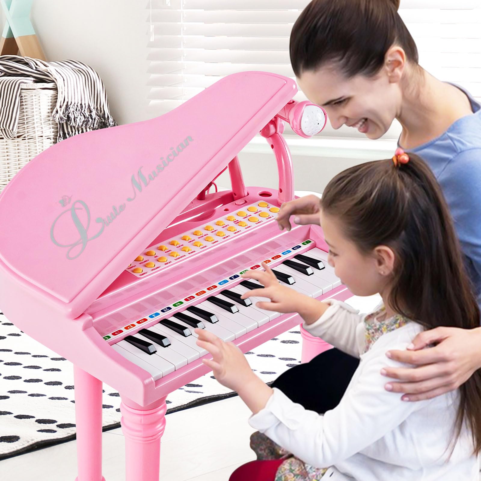 DREAMADE 31 Tasten Keyboard Kinder, E-Piano mit Hocker & Mikrofon & 3 Lehrmodi & 4 Rhythmen & Aufnahme, Elektronisches Klavier für Mädchen & Junge ab 3 Jahre (Rosa)