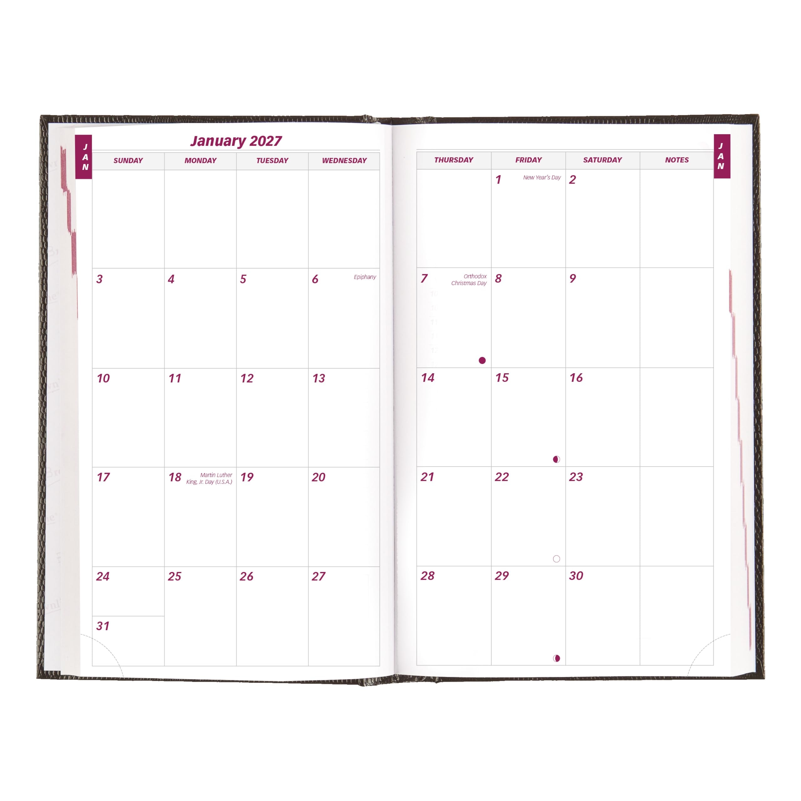 Brownline® - Agenda giornaliera/mensile tradizionale 2027, 12 mesi, da dicembre a gennaio, rilegatura a doppio filo, 20,3 x 12,7 cm, nero (CB634.BLK)