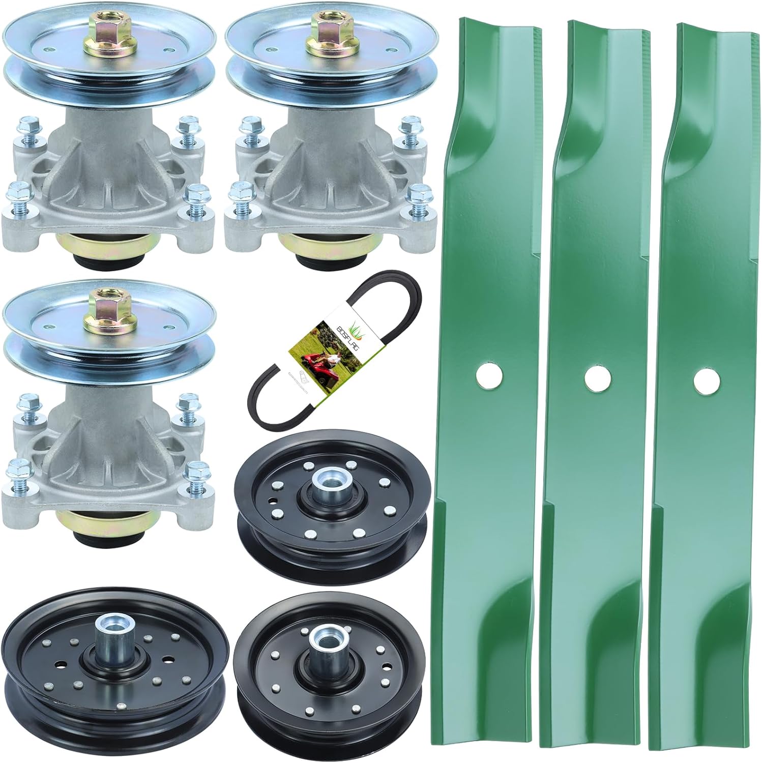 52 Inch Mower Deck Rebuild Kit Includes 3 Pack 604214 Spindle Assembly with 603988 Pulley 604219 Pulley 604231 Idler Pulley 605512 Idler Pulley 791988 Belt and 603995 Blade