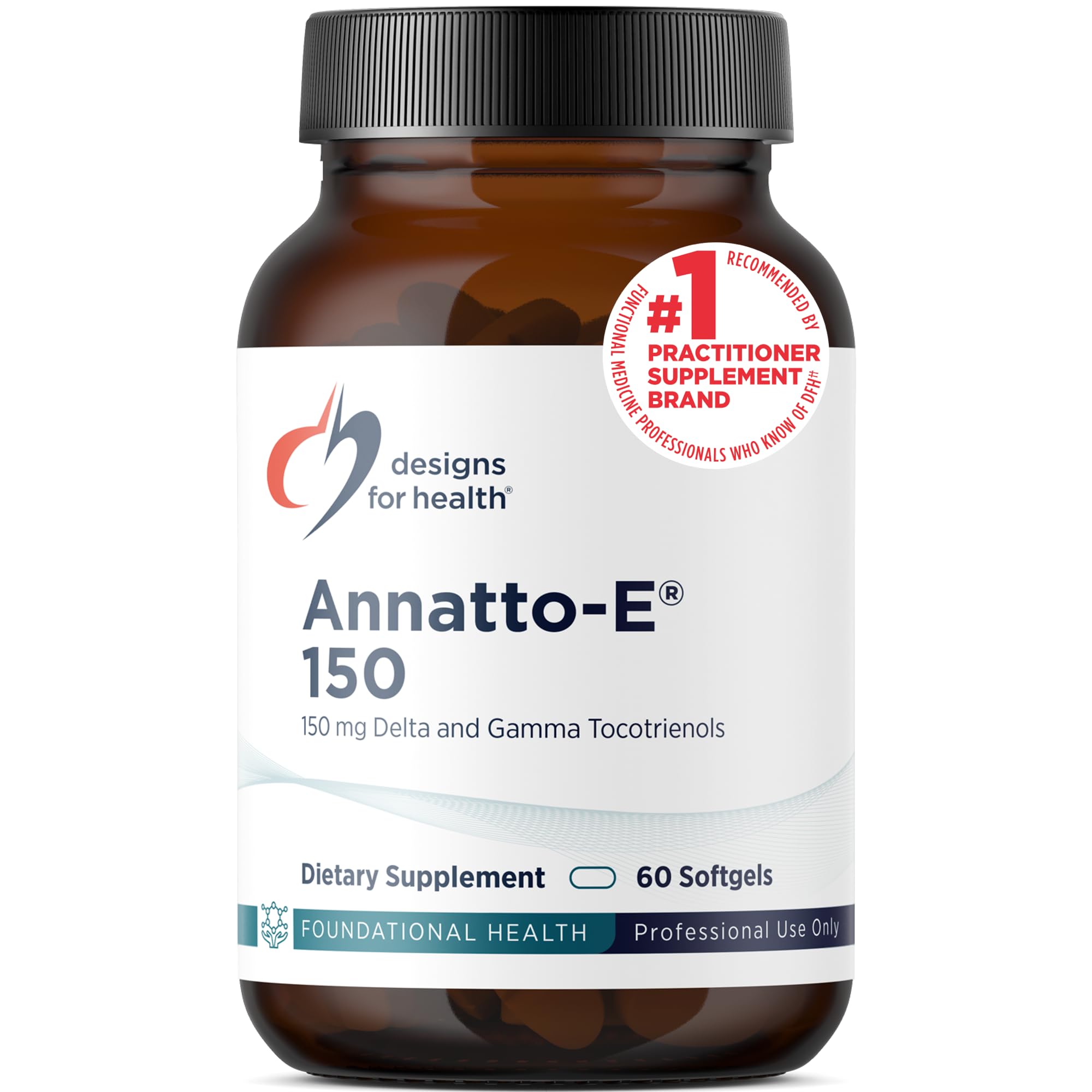 Designs for Health Annatto-E 150mg Tocotrienols - DeltaGold Vitamin E Complex Supplement with Delta + Gamma Tocotrienols - Cardiovascular, Healthy Aging + Antioxidant Support - Non-GMO (60 Softgels)