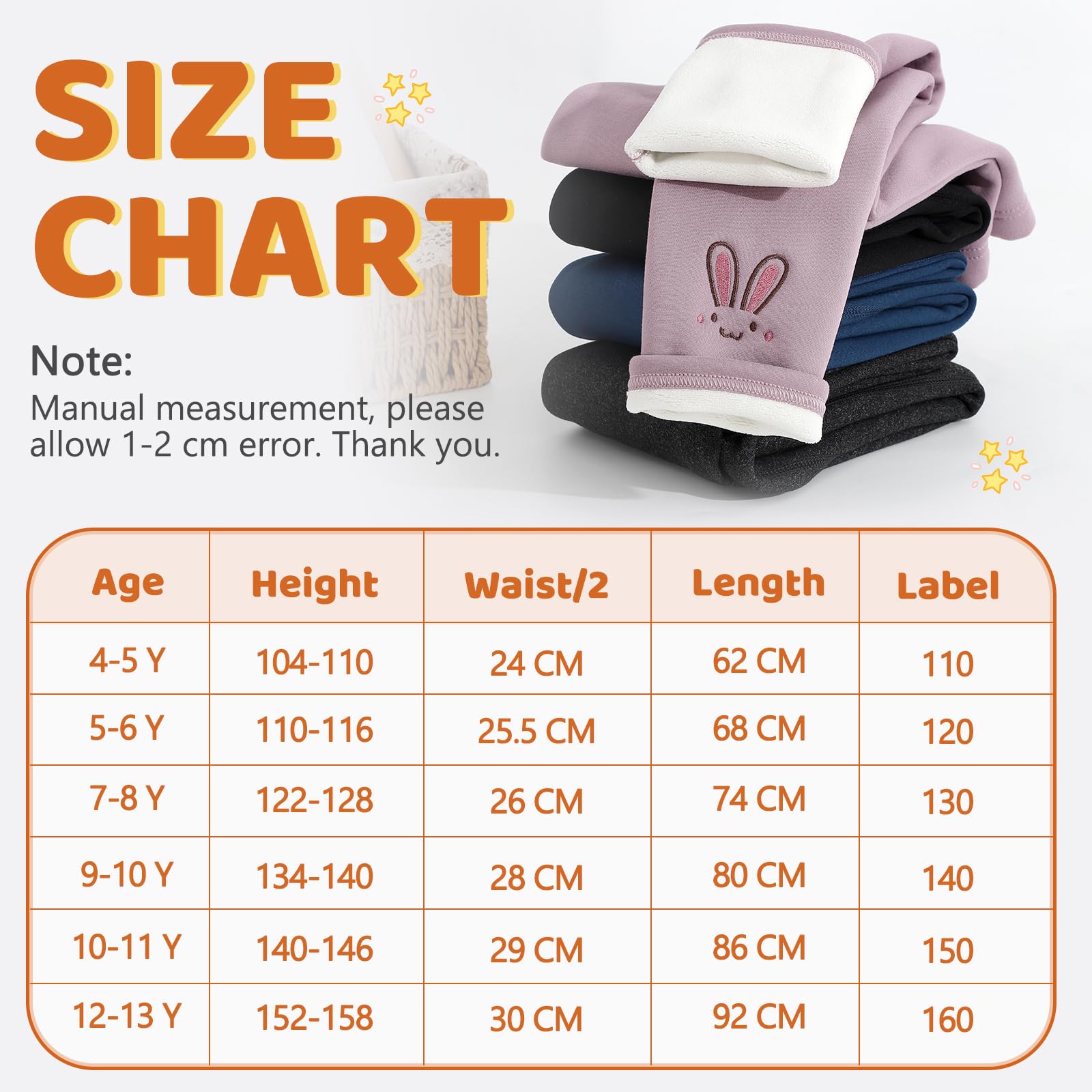 MASOCIO Lot de 2 Legging Polaire Chaud Fille Pantalon Thermique Enfants Broderie de Lapin 4-13 Ans