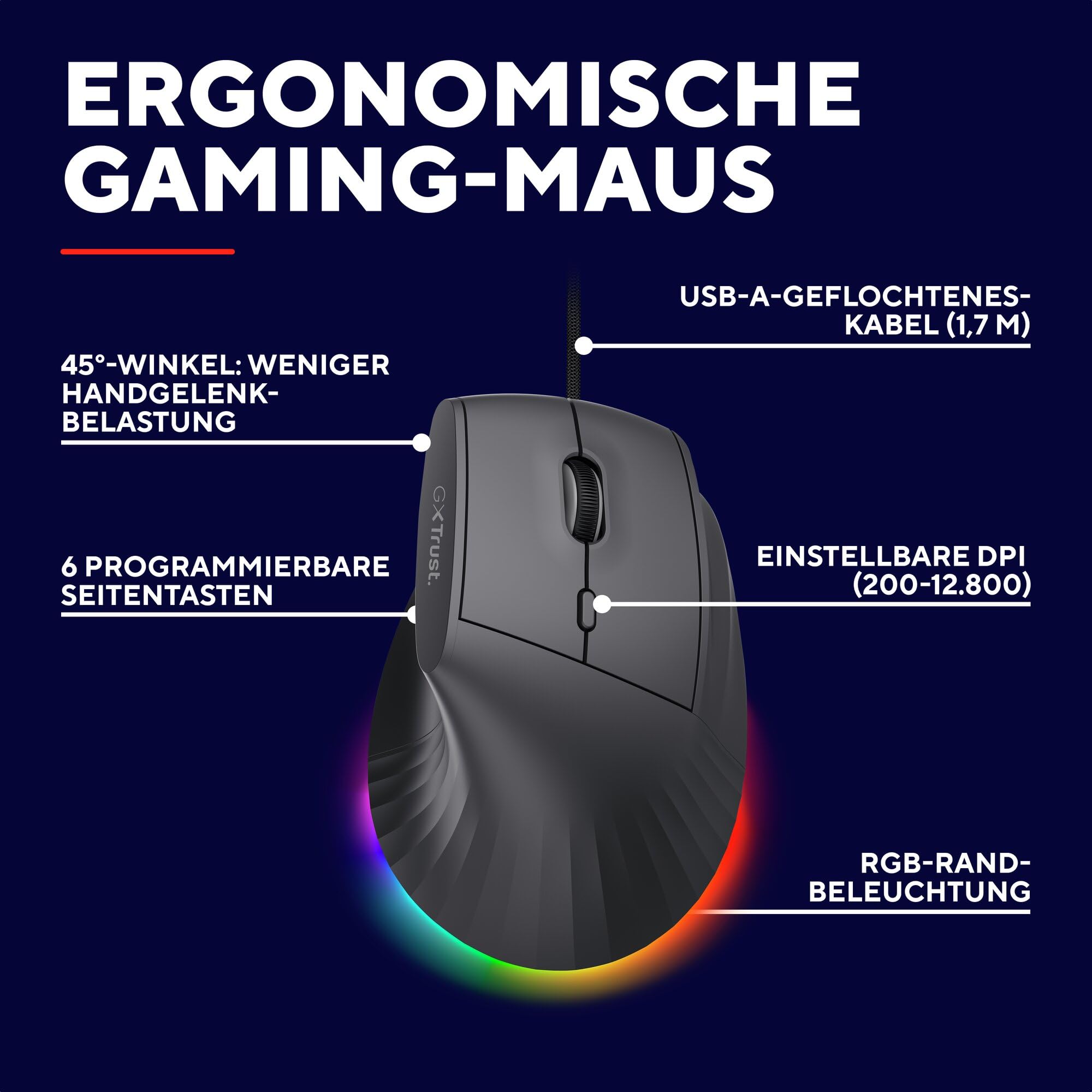 Besuche den GXTrust- GXTrust 145 Rexxa Vertikale Gaming Maus mit Programmierbaren Tasten, 12.8k DPI, Ergonomische Maus mit Kabel USB-A 1,7m, Mehrfarbige RGB Beleuchtung, Enthaltene Software, Gaming Mouse MMO - Schwarz in use
