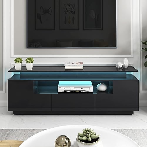 LUMISOL Soporte de TV LED para televisores de hasta 75 pulgadas con luces LED, 16 colores, gabinete de TV de alto brillo de 67 pulgadas para sala de