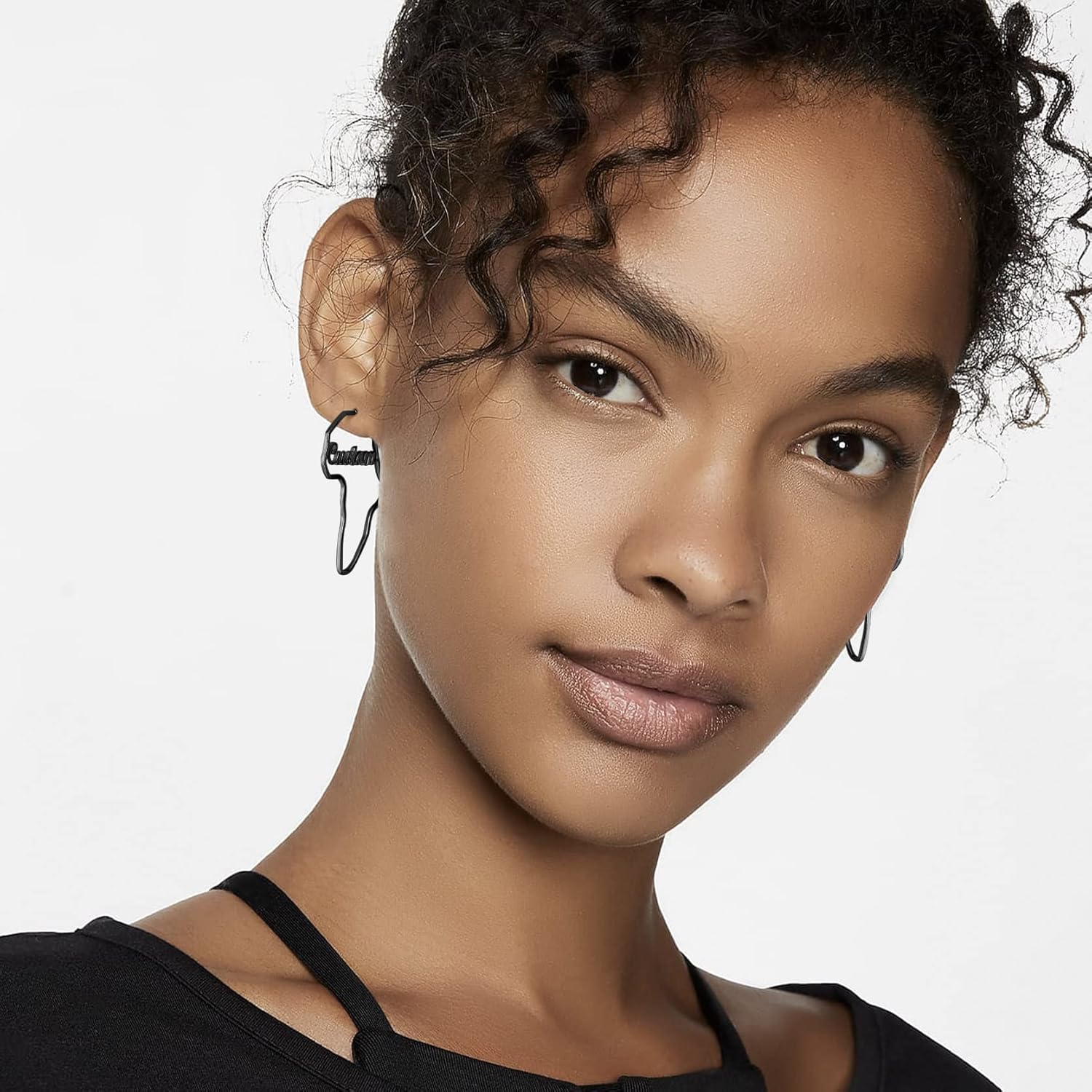 GoldChic Jewelry African Earrings for Women, Gold Africa Map Earring with Custom Name, Platinum/Black Minimalist Ethnic Style Dangle Drop Statement Ear Jewelry with Gift Box
