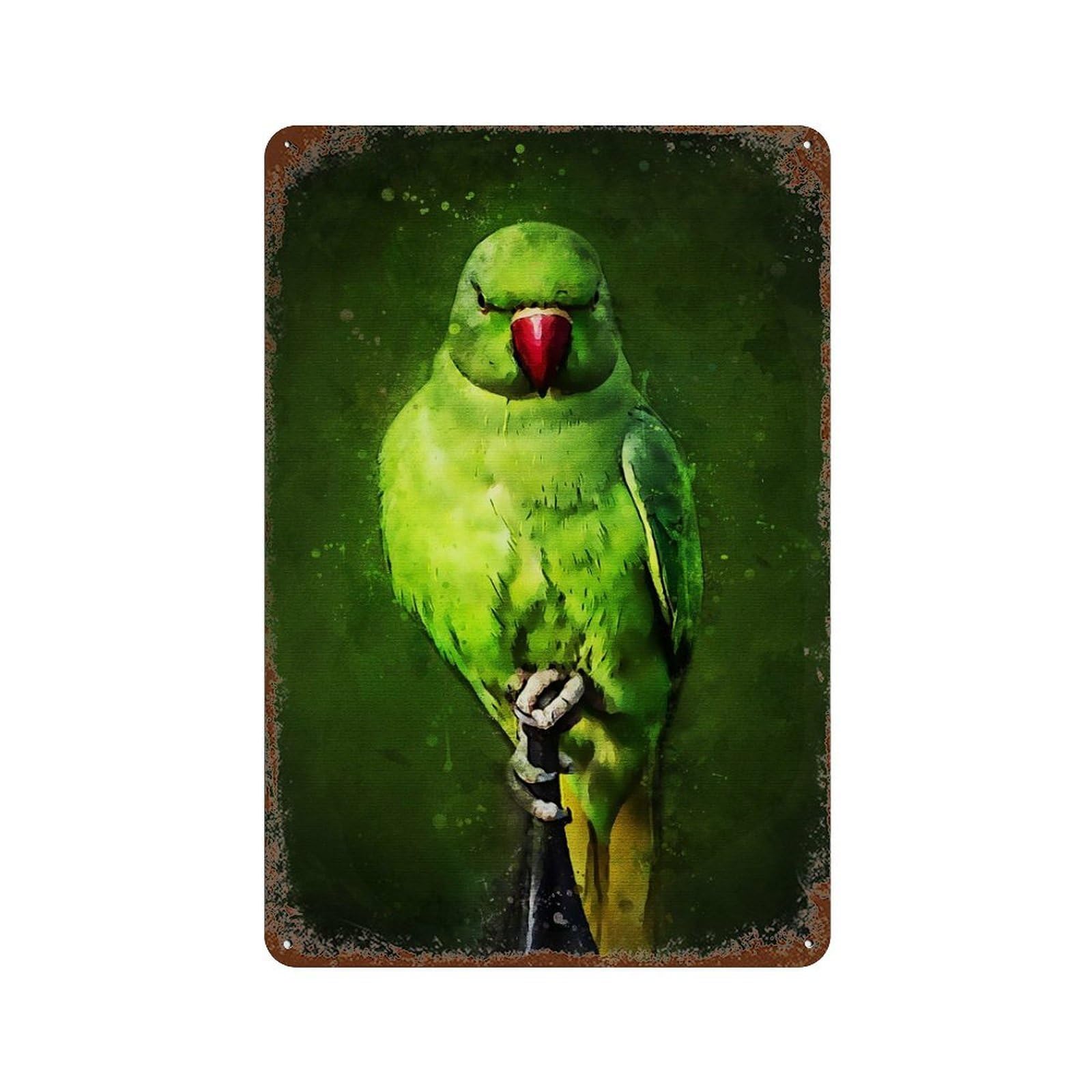 Green Parrot 11.8"x7.9" Vintage Rust Metal Sign, Shabby Chic Decor for Cafe, Home Bar And Lounge Decor