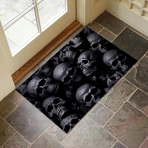 Tapete de interior con patrón de calavera gótica para entrada, 17 x 29.5 pulgadas, tapete de calavera oscura para decoración del hogar, tapete