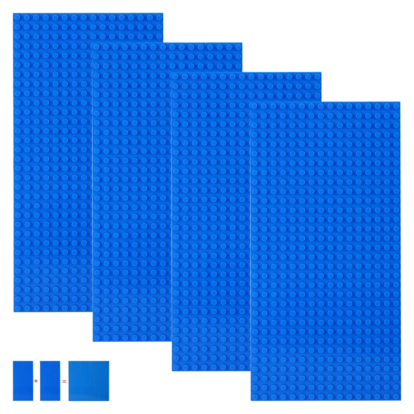 shineFinder 4 base Plates Compatible with Lego, Baseplate 5"x10" with 16 x 32 stud board (Blue), 4PCS