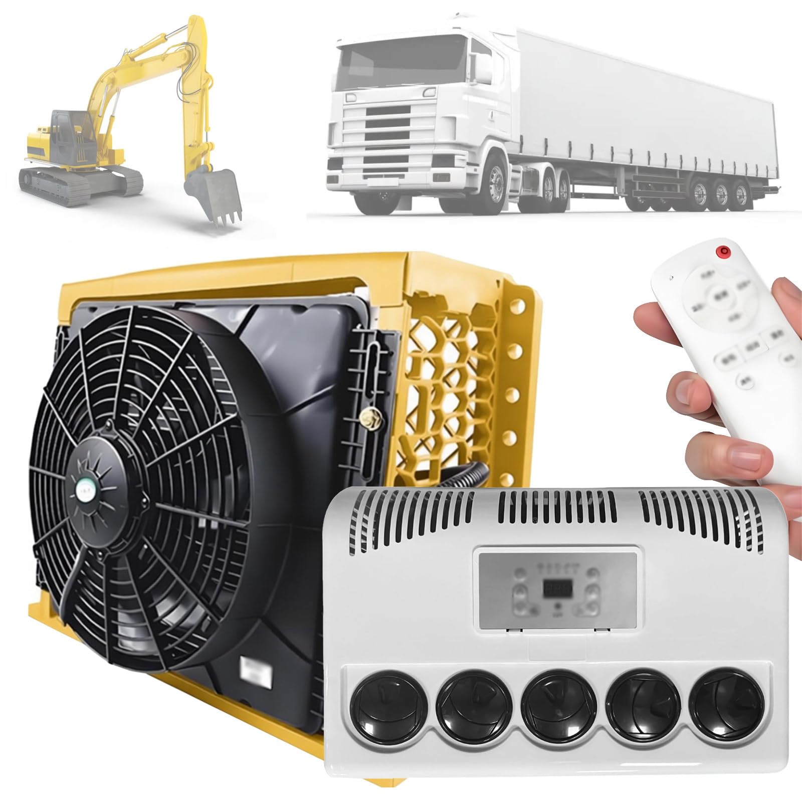 DOZPAL 12v/24v Rv Air Conditioner with Remote Control, 850W Split Parking Air Conditioner Kit, 450m³/H Air Volume, Fast Cooling, for Semi-Trailer Trucks, Buses, Rvs, Caravans, Excavators Yellow-12V