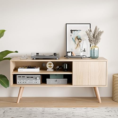 Miniatura 9 de Cozy Castle Soporte de TV para TV de 48 pulgadas, centro de entretenimiento moderno de mediados de siglo con gabinete de almacenamiento, consola
