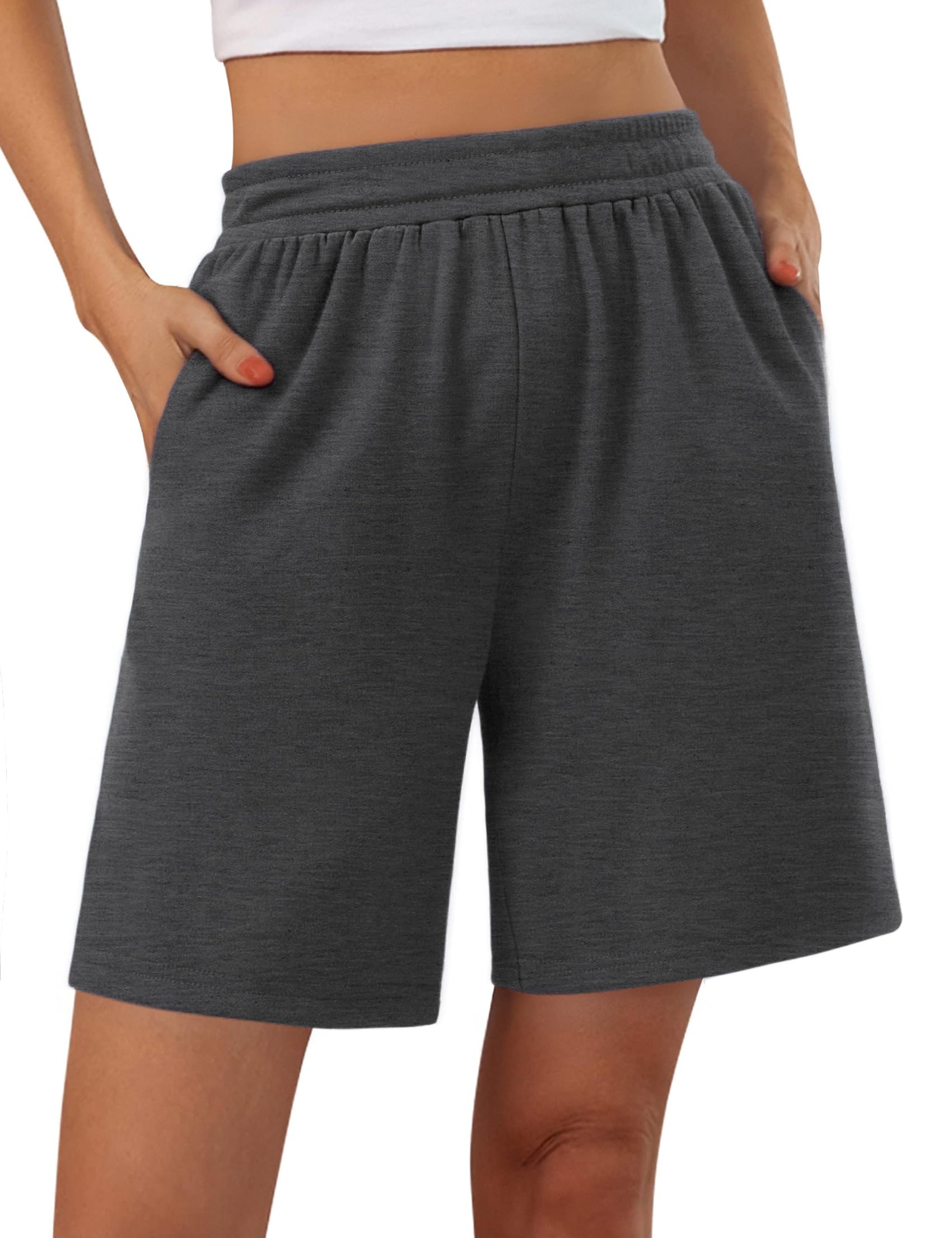 Terecey Sport Shorts Damen Lockere Casual Bermuda Kurze Hosen Weich Streifen Jogginghose High Waist Freizeithose mit Taschen und Kordelzug fur Running Yoga Fitness Lounge Fitnessstudio S-XXL