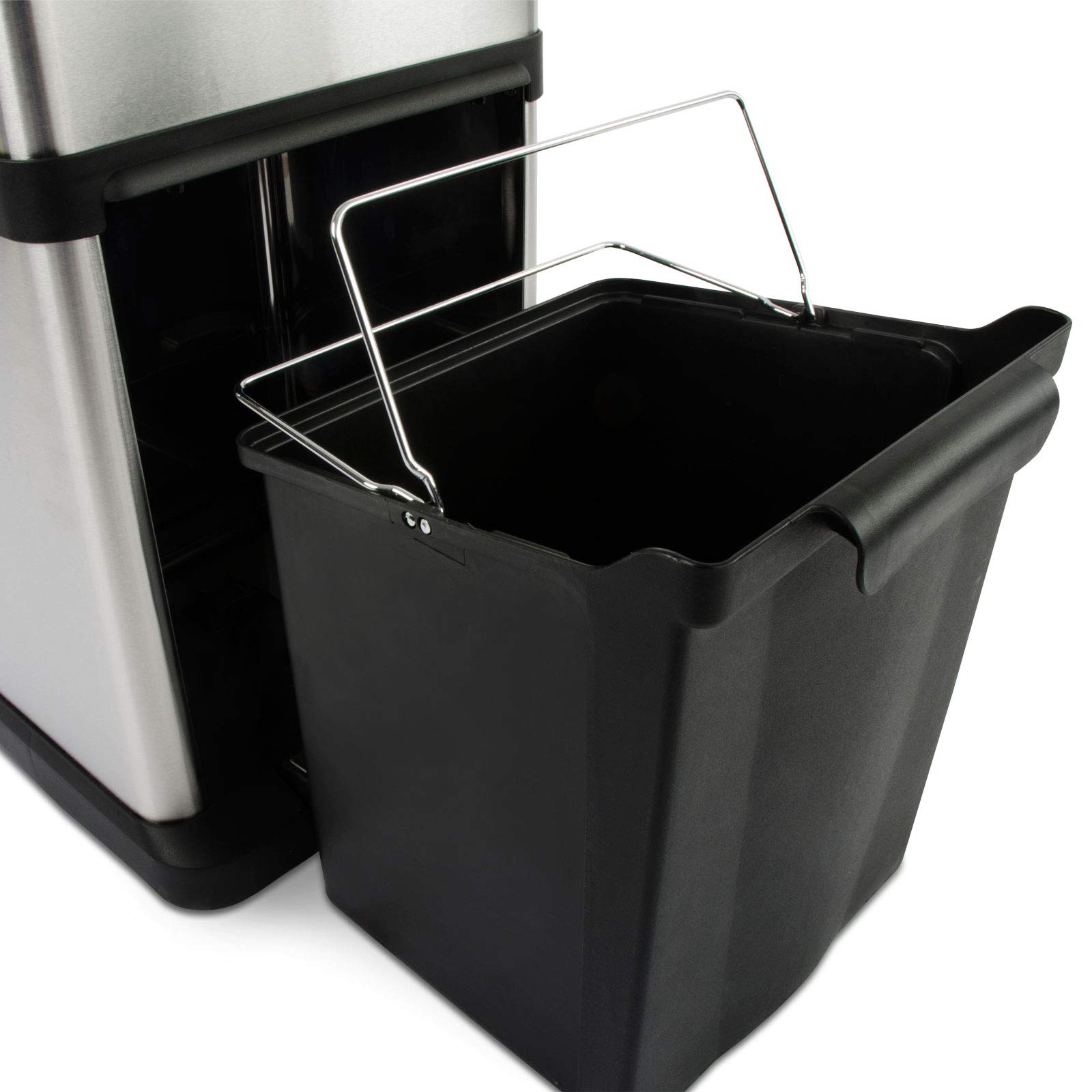 KARAT Pattumiera con 3 scomparti, 2 x 8 litri + 1 x 16 litri, secchio interno rimovibile con manico, apertura a pedale, sistema di raccolta differenziata, pattumiera per ufficio e cucina (James)
