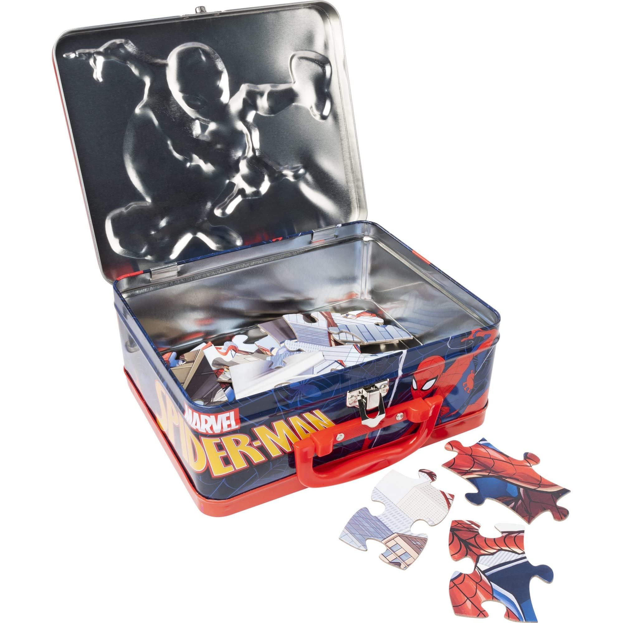 Marvel Spiderman 48 Piece Puzzle in Tin Lunchbox, Red, Blue, White
