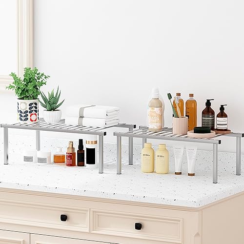 Miniatura 5 de STORAGE MANIAC Juego de 4 estantes organizadores de gabinete de cocina expandibles, estantes de encimera de cocina, estante de especias para cocina,