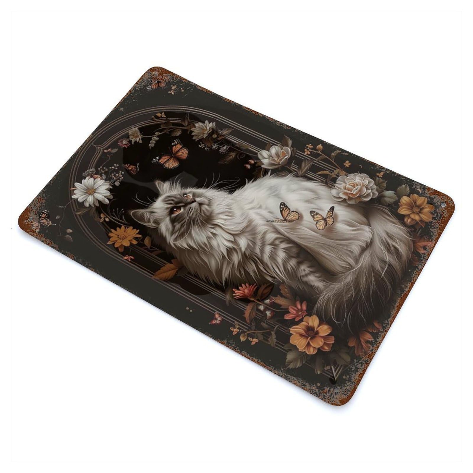 Vintage Metal Tin Sign with Siamese Design 11.8"x7.9", for Living Room, Hallway And Home Decor, Retro Wall Decor