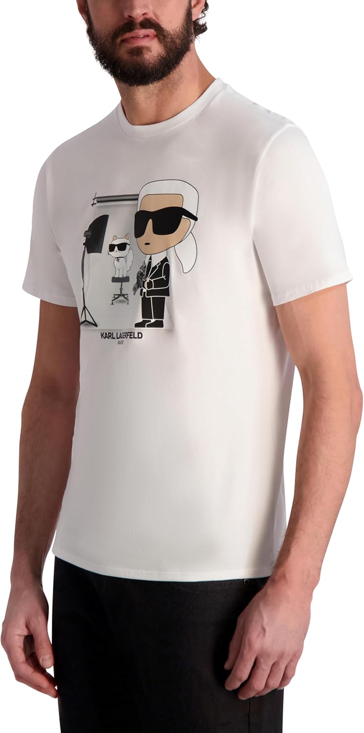 Karl Lagerfeld Mens Short Sleeve Karl Choupette Crewneck Graphic Design T-Shirt - Image 3