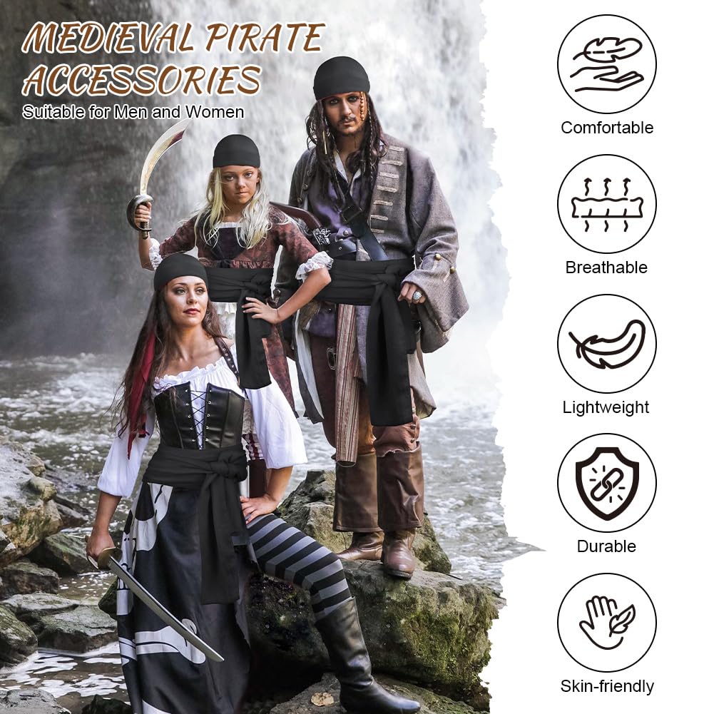 Alaoo Kit Accessori Pirata, Capitano Pirata Costume Accessori, Accessori Costume da Pirata con Cintura Bandana da Pirata, Accessori per Costume da Pirata per Halloween Carnevale Festa