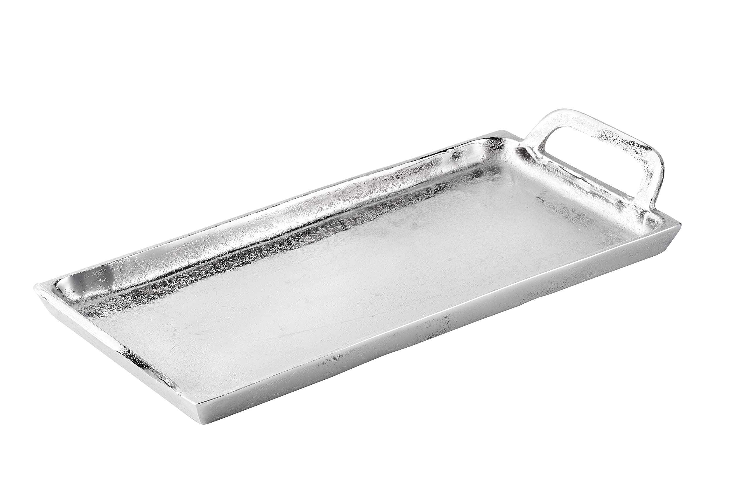 Edelstahl Serviertablett 40x25 Cm – Silber, Handgefertigt, Mit Filzunterseite