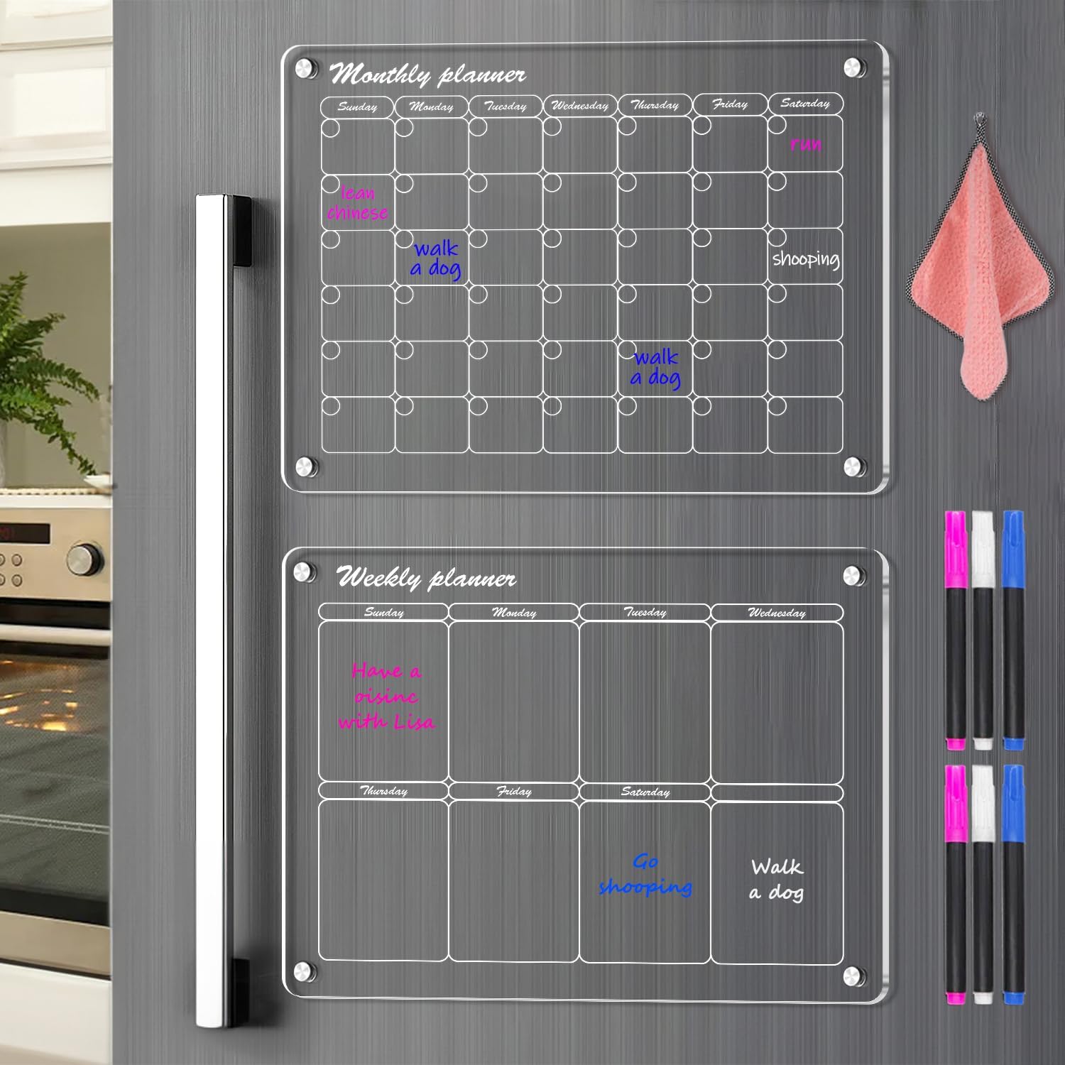 PETIARKIT Acrylic Fridge Dry Erase Calendar Board, 16"x12