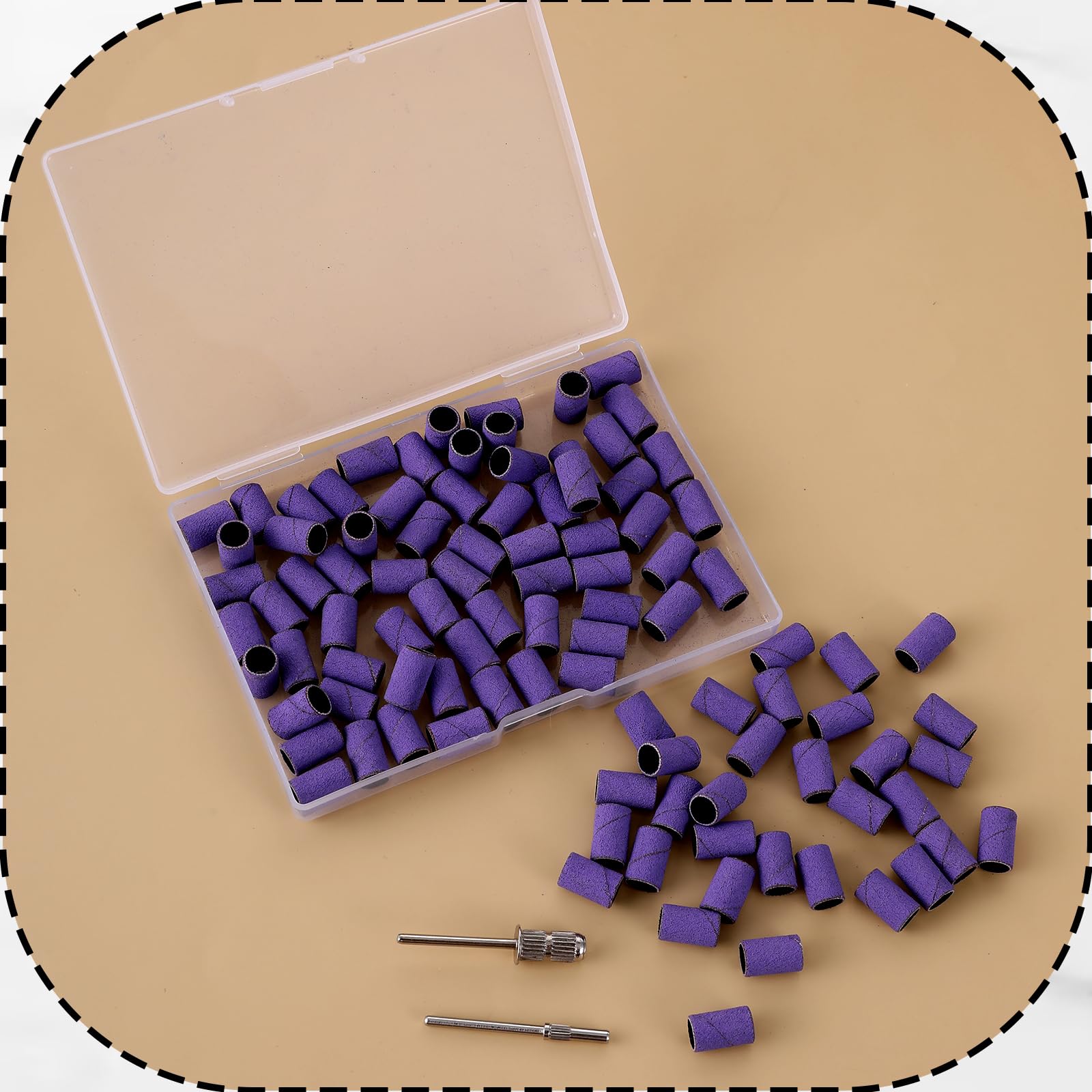 Prasacco 100 almohadillas de lijado para uñas, 240 GRIT, manguitos de lijado, fresadora de uñas, color lila, pequeñas bandas de lijado para uñas de 6,5 mm, para uñas de gel, diseño de uñas, arte de