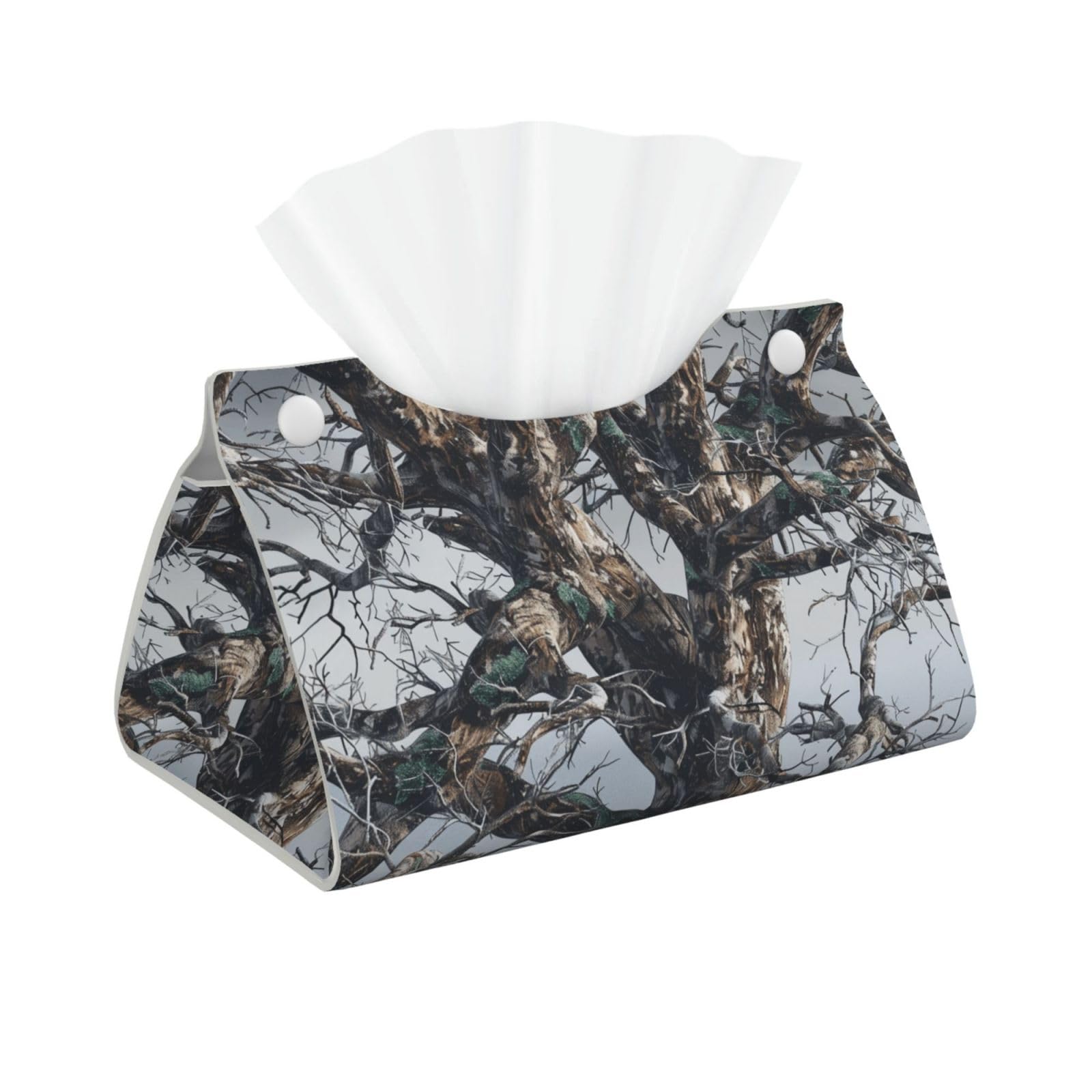 Cold Tree Camouflage Print Tissue Box Cover Foldable Tissue Storage Box Leather Tissue Cube Box Holder for Living Room Bedroom Office Car Home Decor