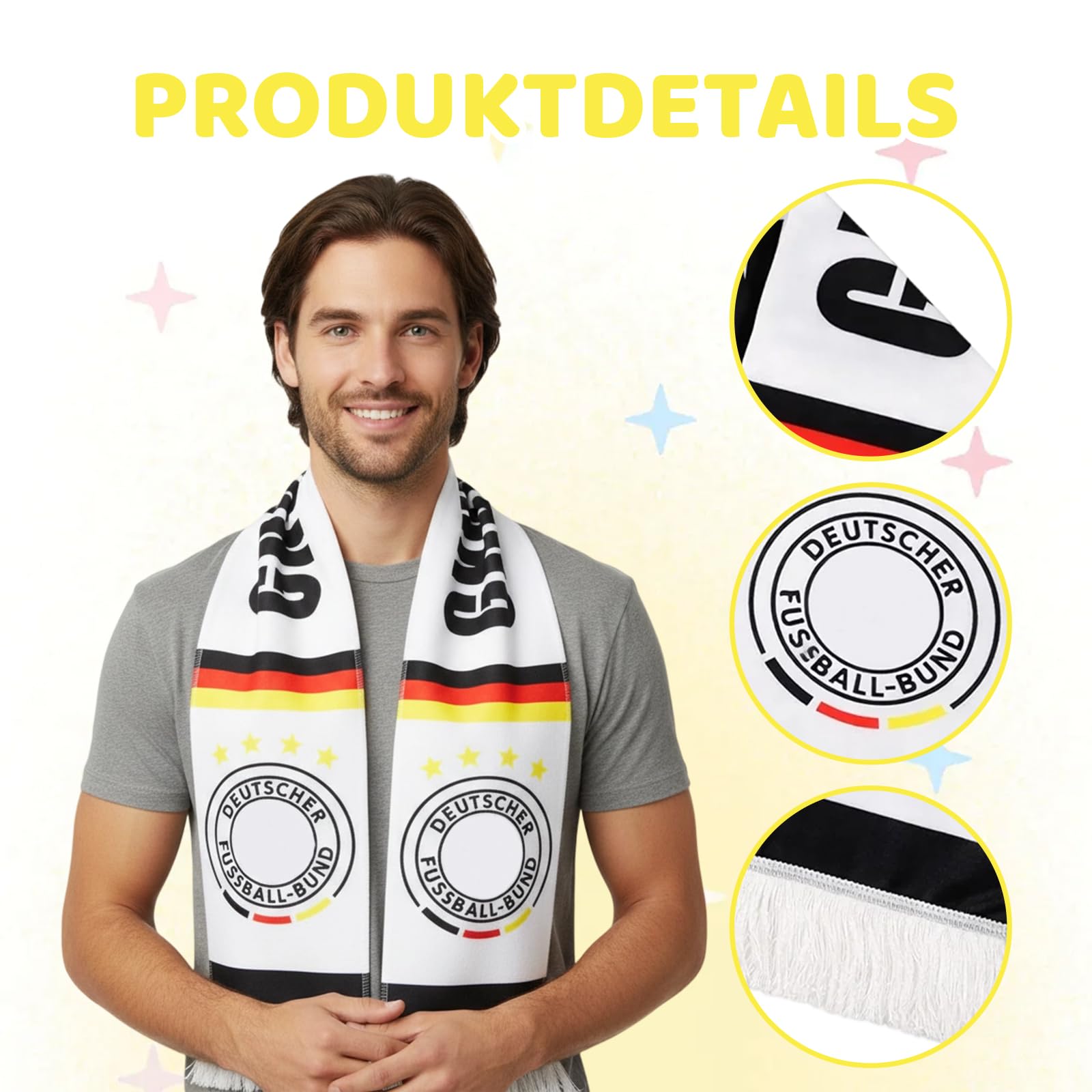 JrnSvp Deutschland Schal, Fussball WM 2026, 145 x 17 cm mit Fransen Fanartikel, Halstuch für Stadionbesuche und Nationalmannschaft Unterstützung - 3