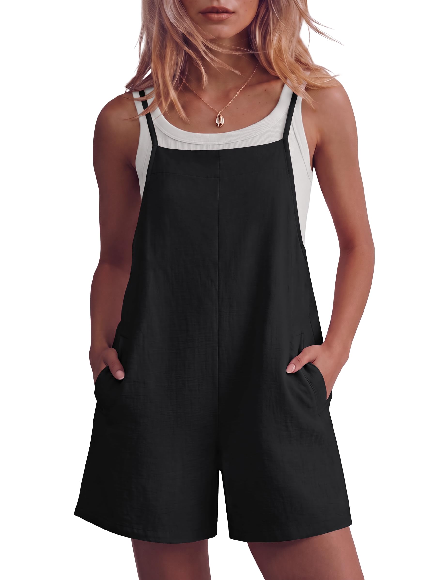 Rompers for Women Summer Casual Jumpers Boho Short Jumpsuits Overalls with Pockets Vacation Outfits-image-35