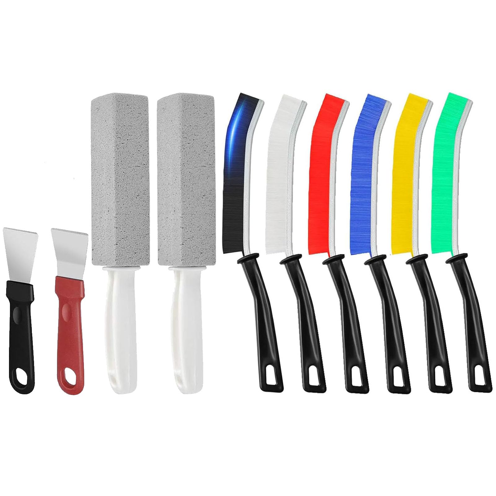 Set di 10 Spazzole per la Pulizia Delle Fessure, 6 Spazzole Colorate per la Pulizia Delle Fessure, 2 Raschietti, 2 Pietra Pomice per WC, Per Groove Finestra Porta Gap Bagno Casa Cucina Pulizia