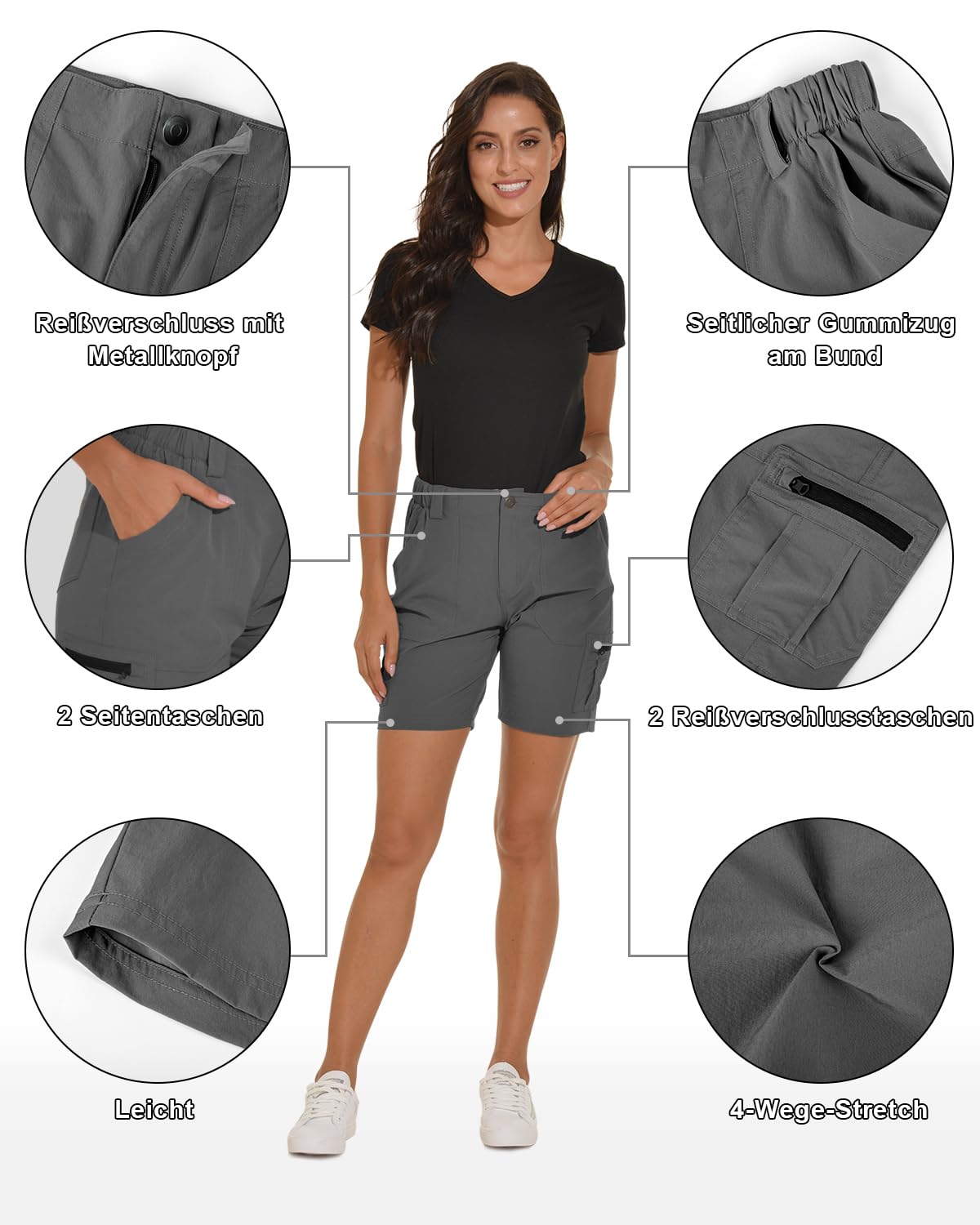 VAYAGER Damen Kurze Wanderhose für Sommer, leichte schnelltrocknende Cargo Outdoorhose mit Taschen für Trekking Golf XS-XXL
