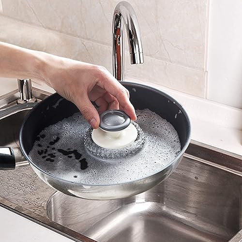 Miniatura 2 de Paquete de 2 fregadores de acero inoxidable con asa, cepillo de limpieza de lana de acero inoxidable resistente para ollas, sartenes, parrillas,