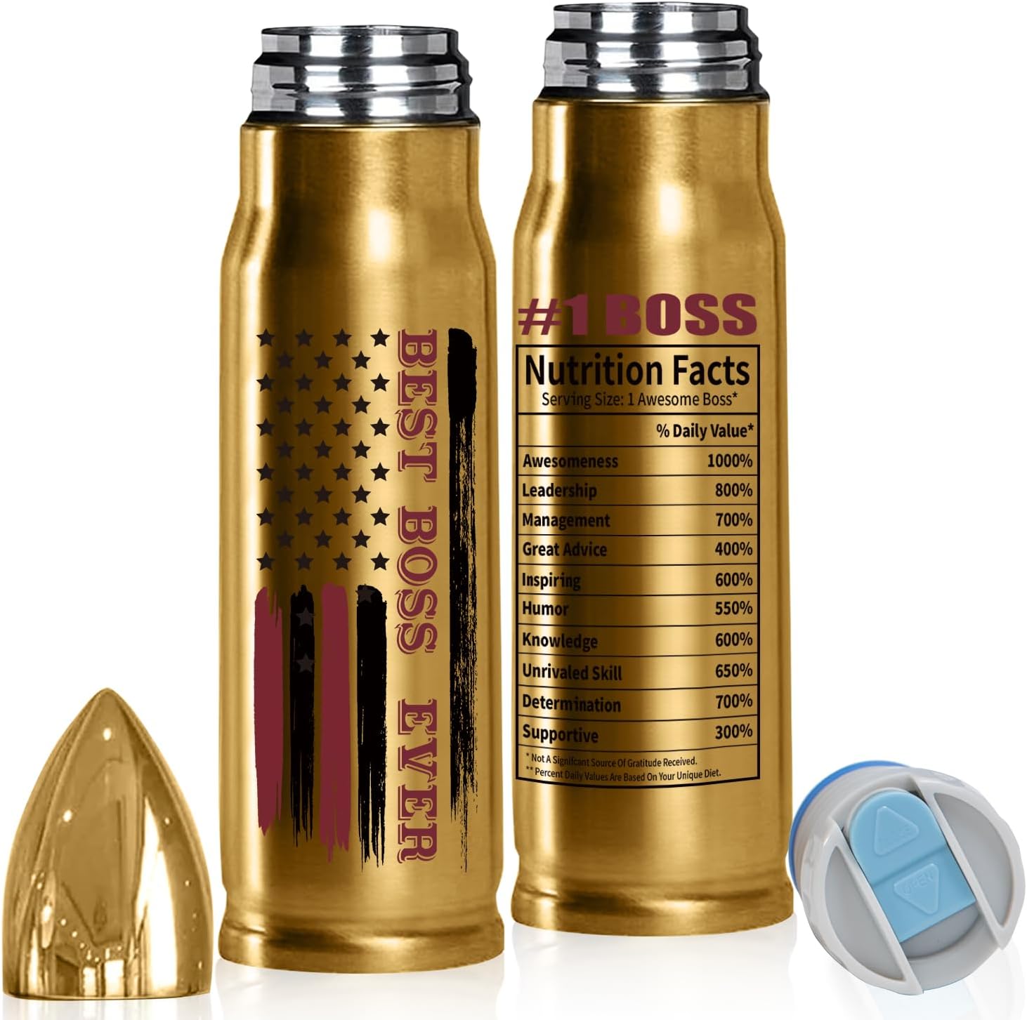 Boss Tumbler Gifts for Male Boss Best Boss Gifts for Men - Best Boss Ever 22 Oz Nutrition Facts Stainless Steel Tumbler - Christmas Retirement Present for Boss